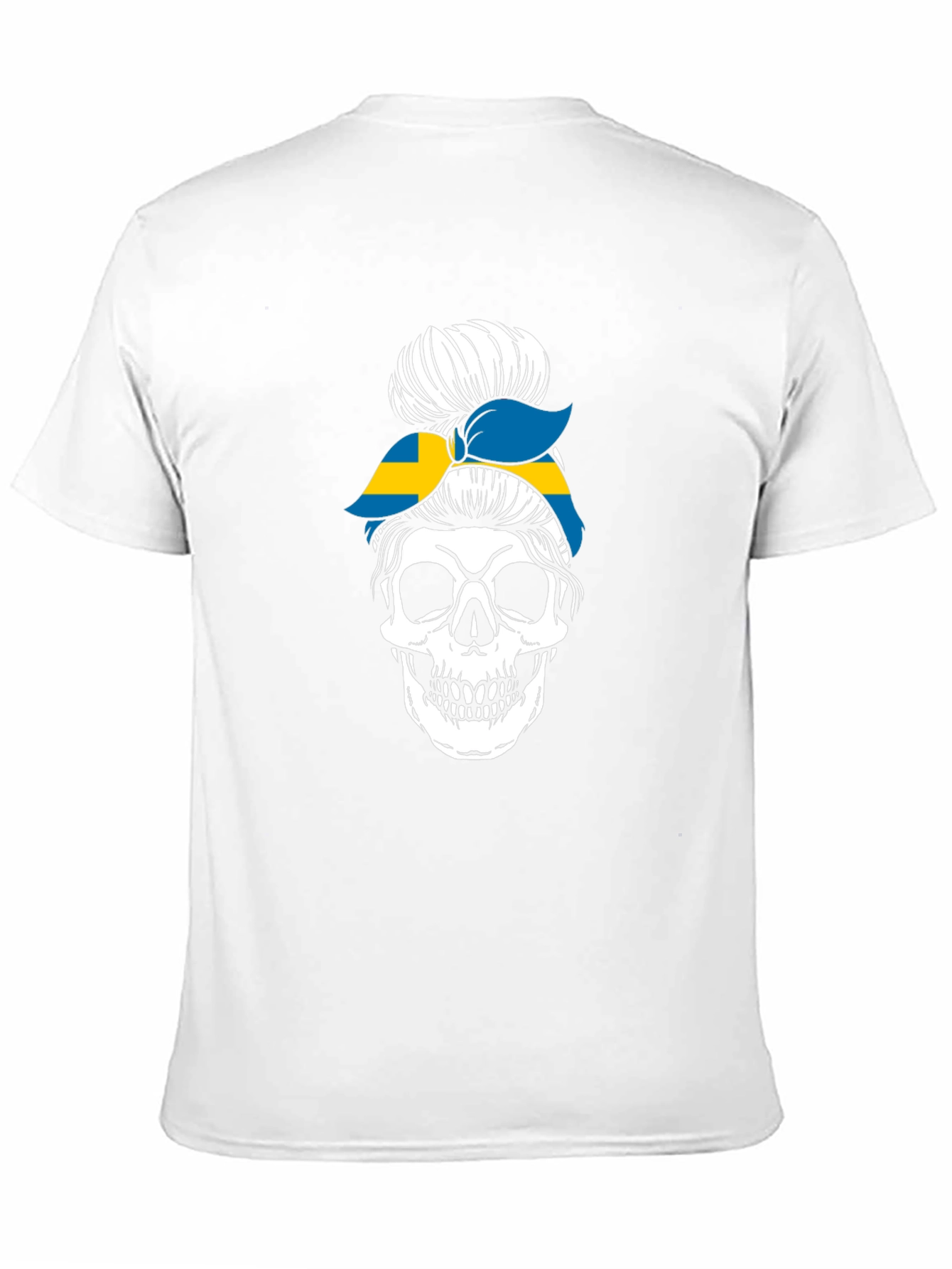 Skull Sweden Flag Messy Bun T-Shirt