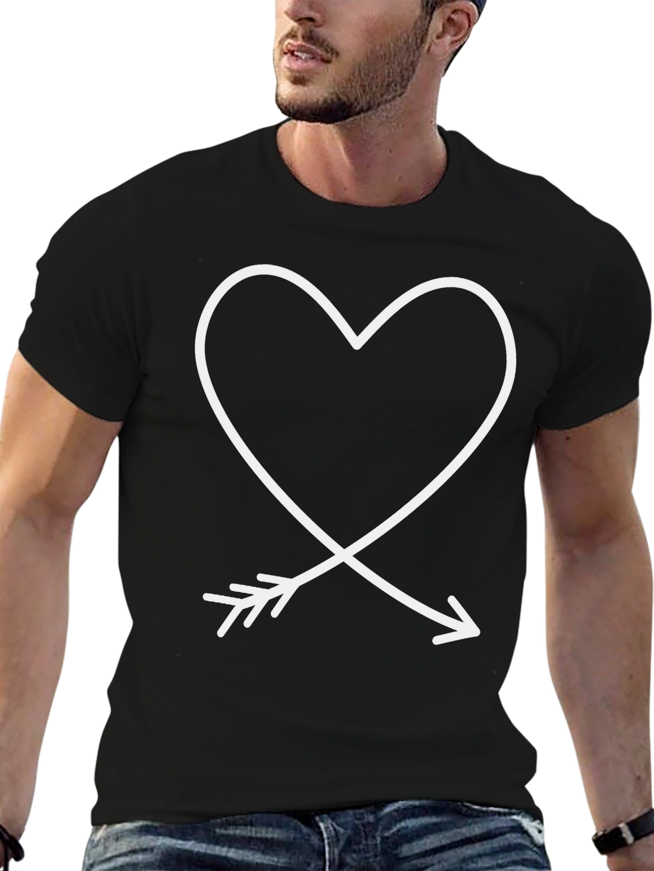 Heart & Arrow Graphic Tee - Casual Black T-Shirt
