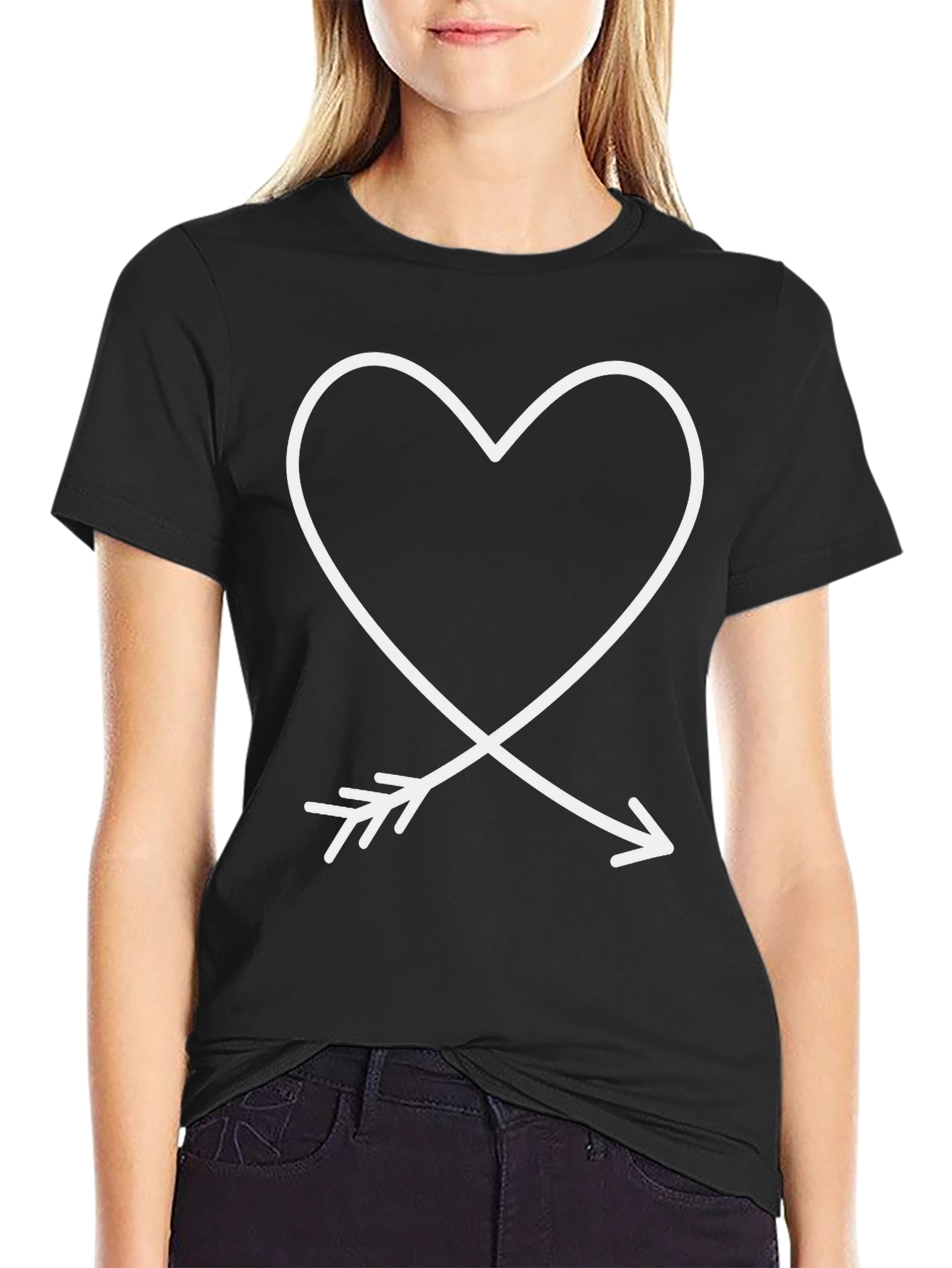 Heart & Arrow Graphic Tee - Casual Black T-Shirt