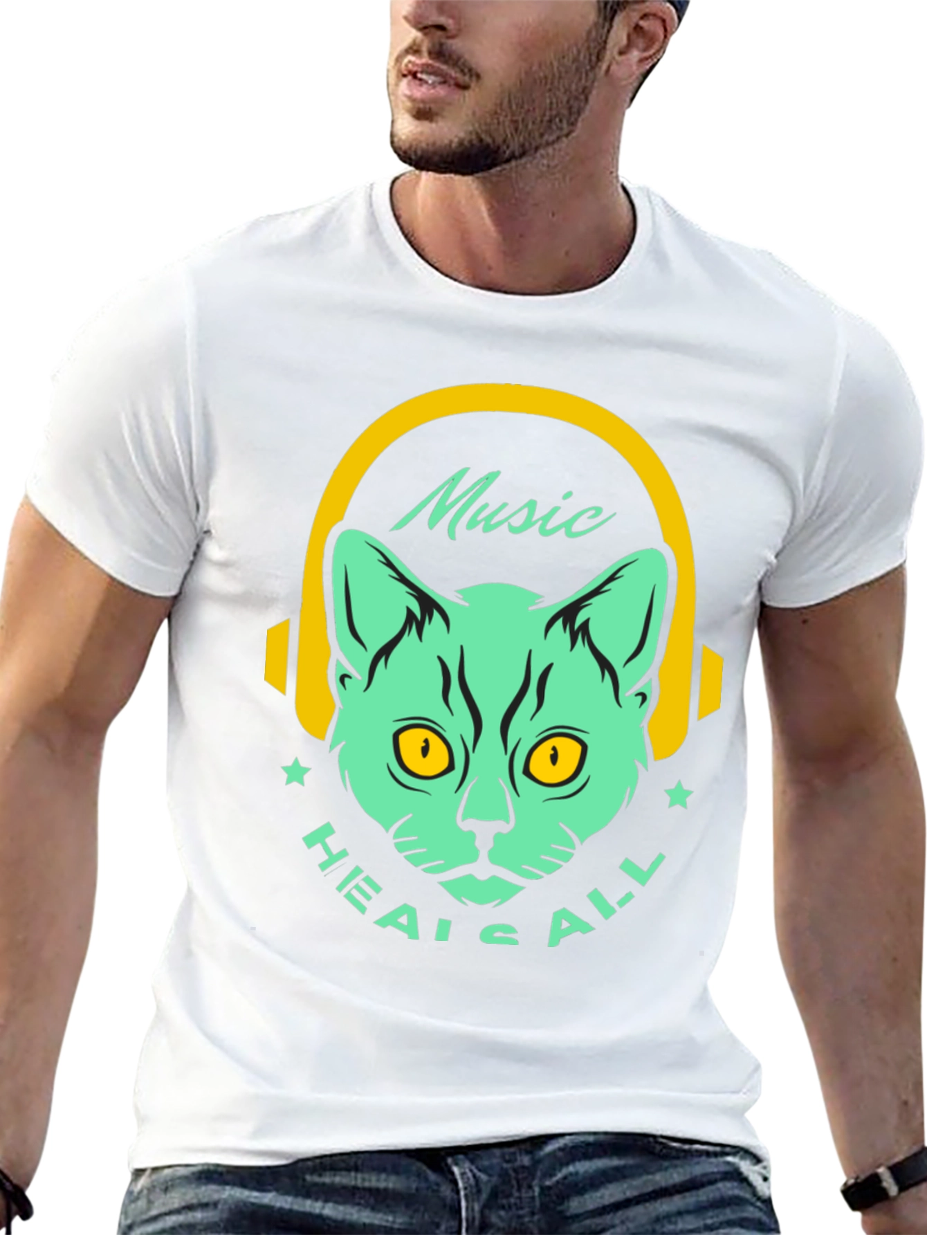 Music Heals All Cat Graphic T-Shirt