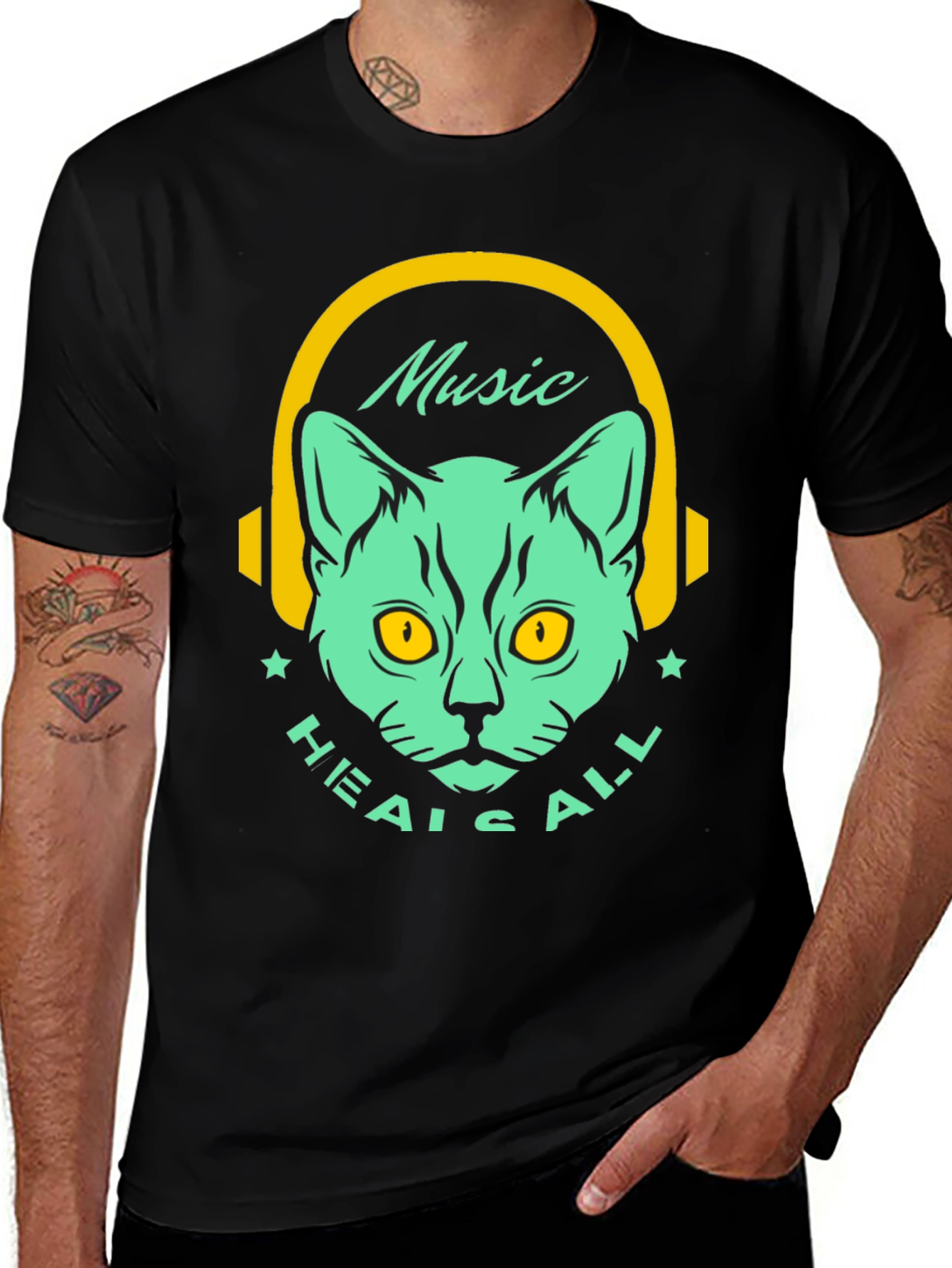 Music Heals All Cat Graphic T-Shirt