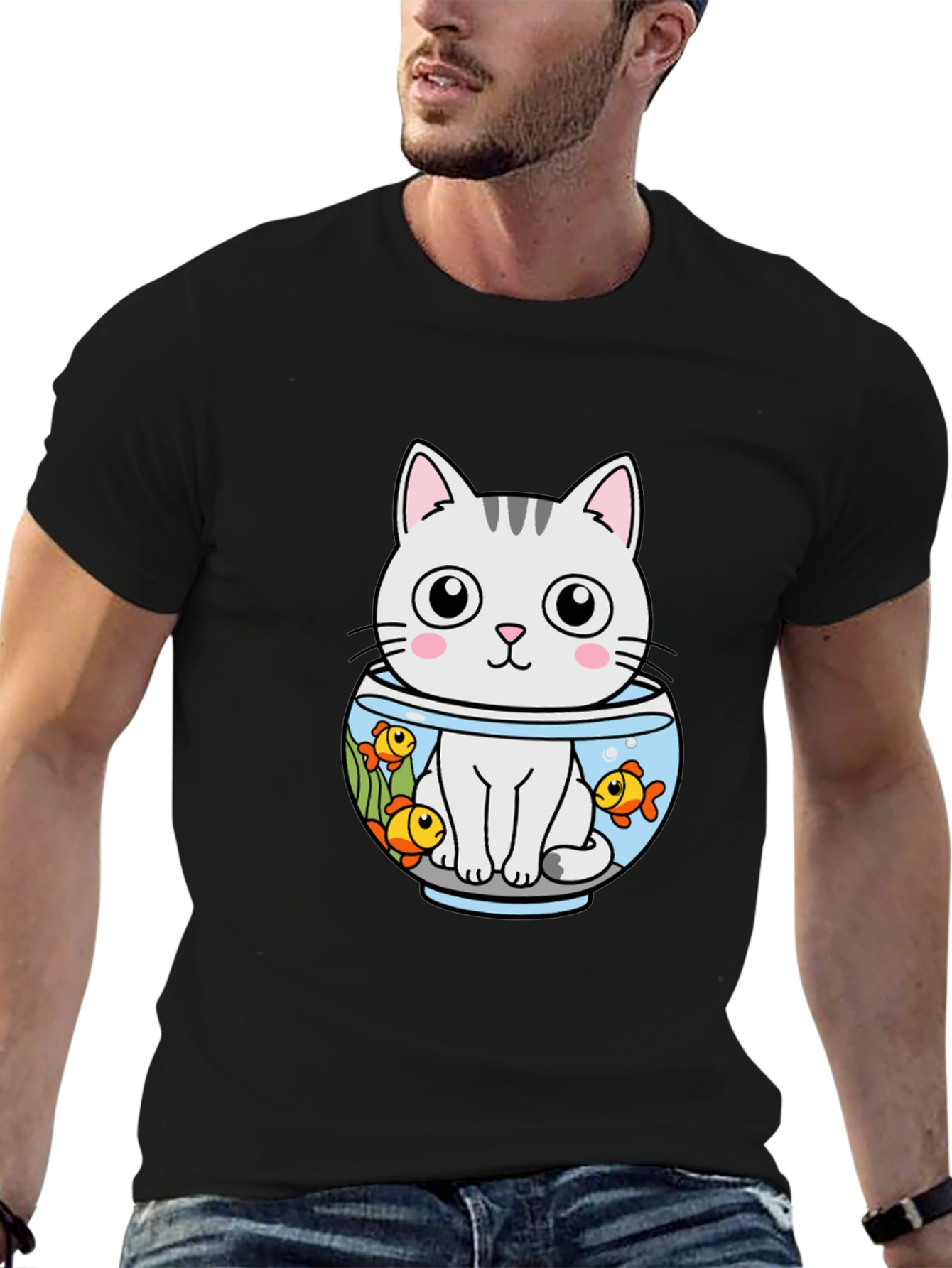 Cat in Fishbowl Graphic T-Shirt