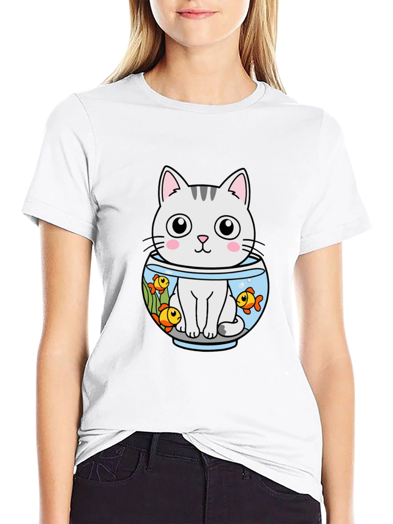 Cat in Fishbowl Graphic T-Shirt