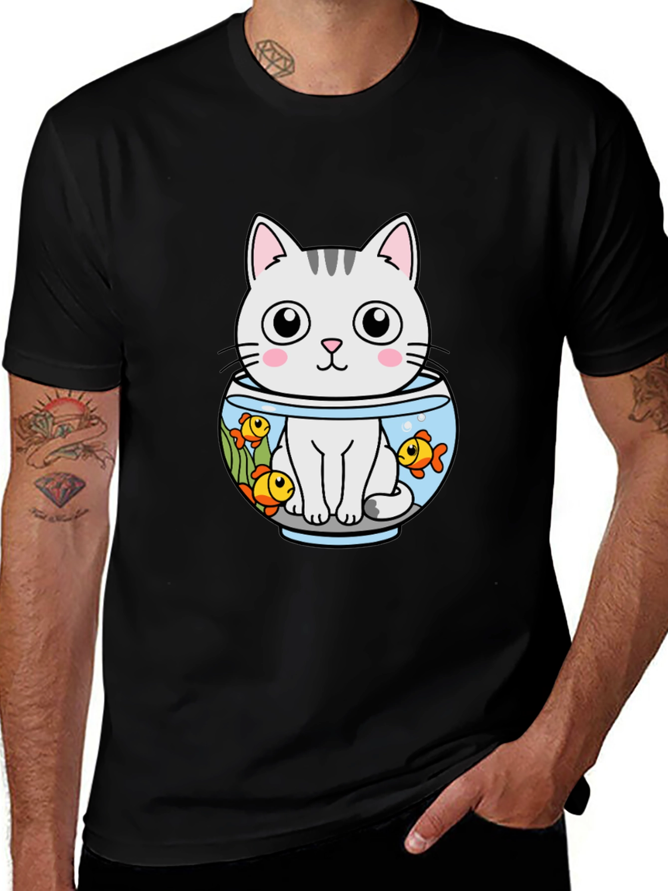 Cat in Fishbowl Graphic T-Shirt