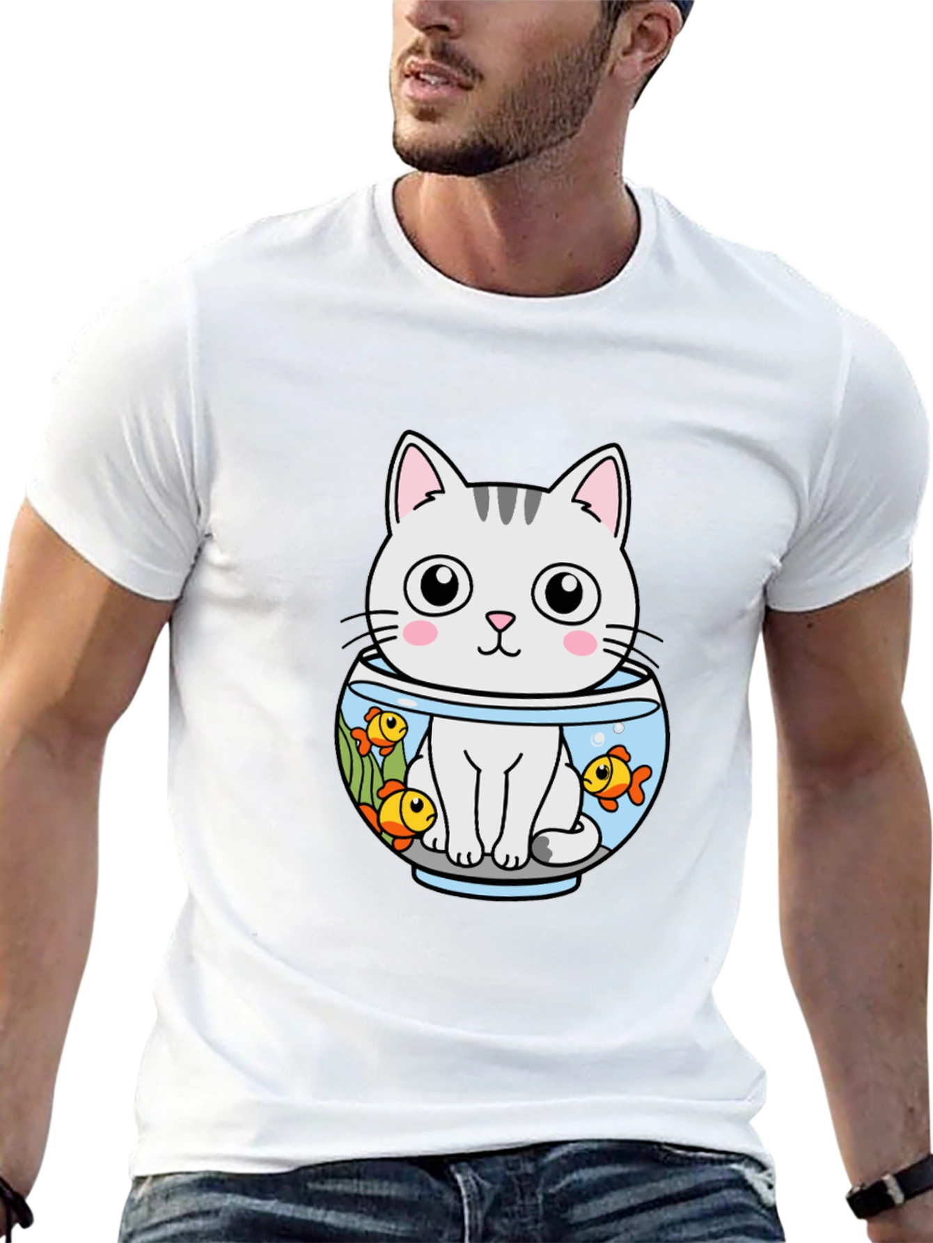 Cat in Fishbowl Graphic T-Shirt