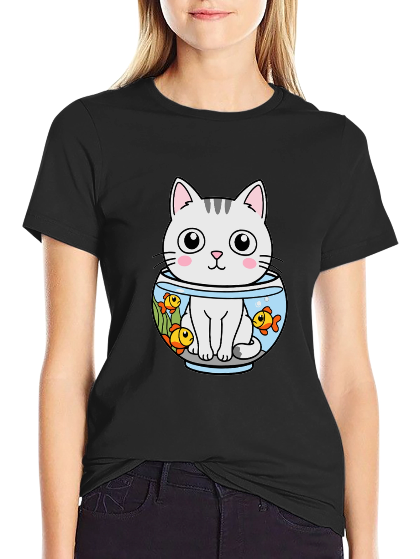 Cat in Fishbowl Graphic T-Shirt