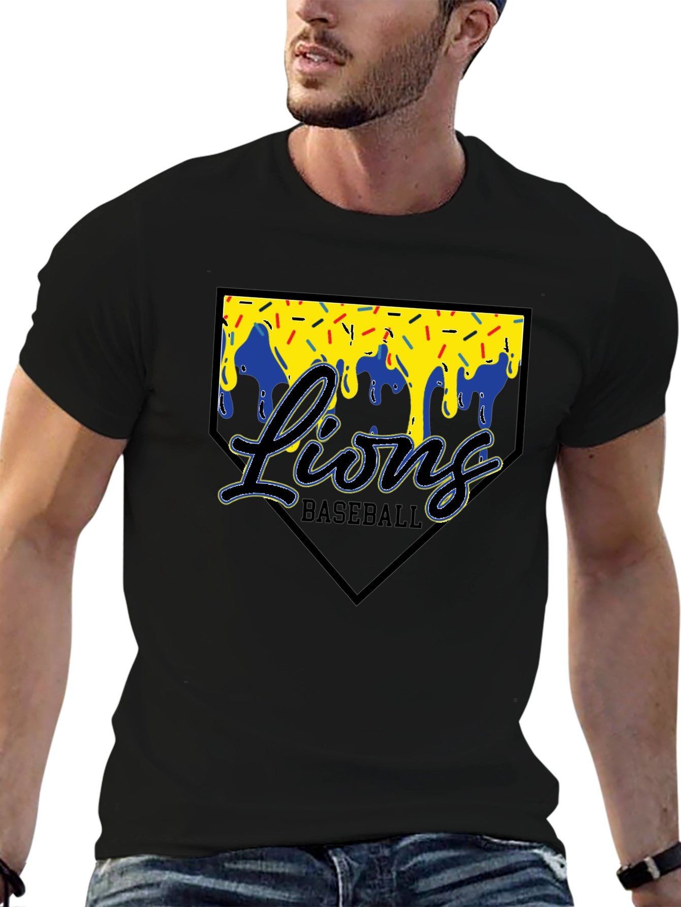 Lions Baseball T-Shirt Black Graphic Tee