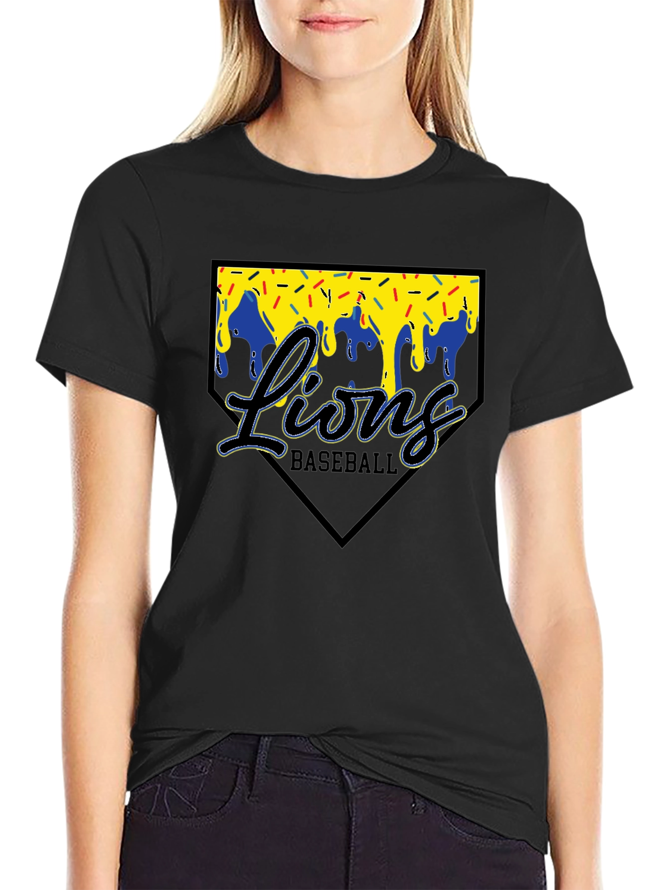 Lions Baseball T-Shirt Black Graphic Tee