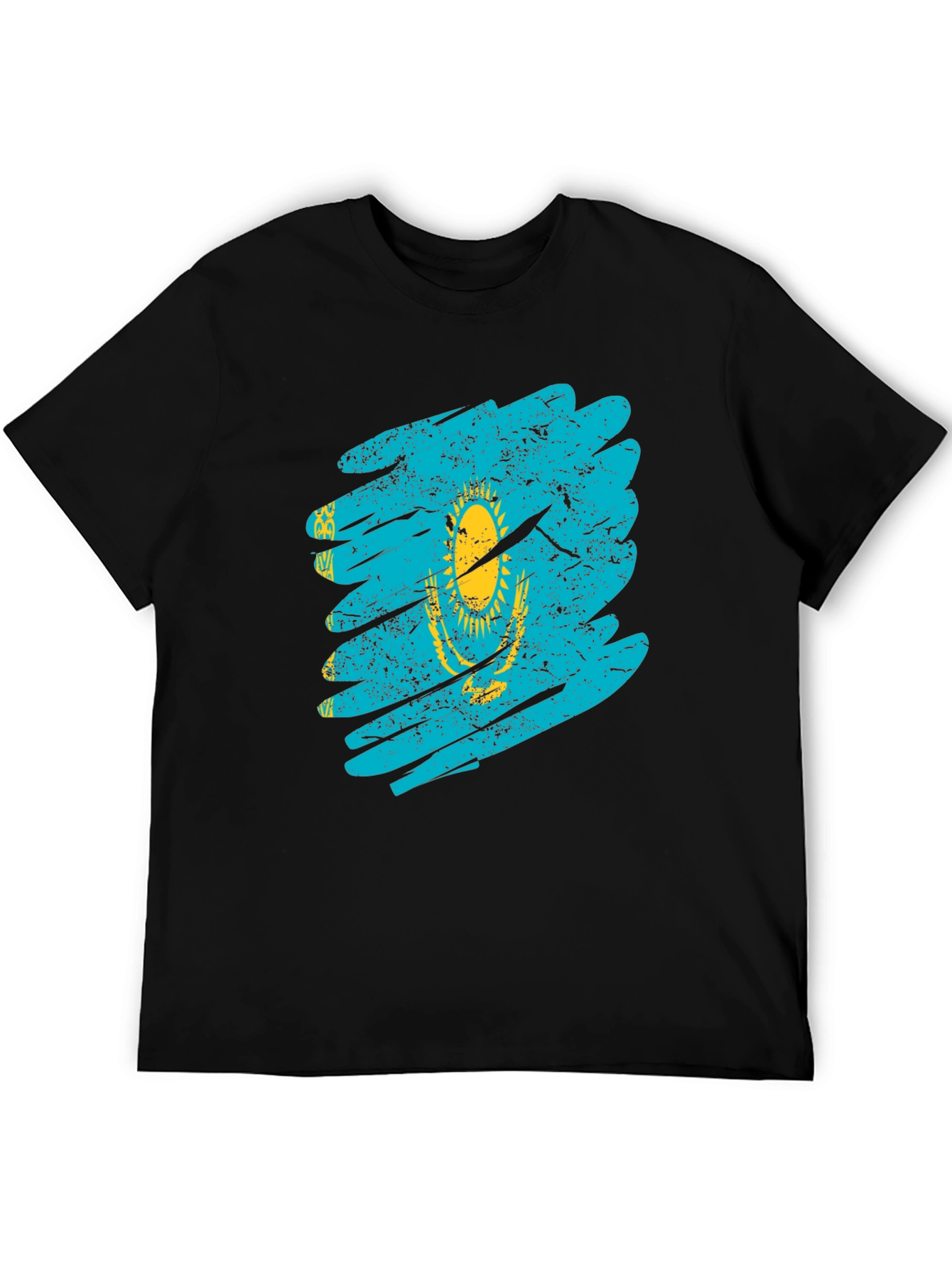 Kazakhstan Flag Distressed Black T-Shirt