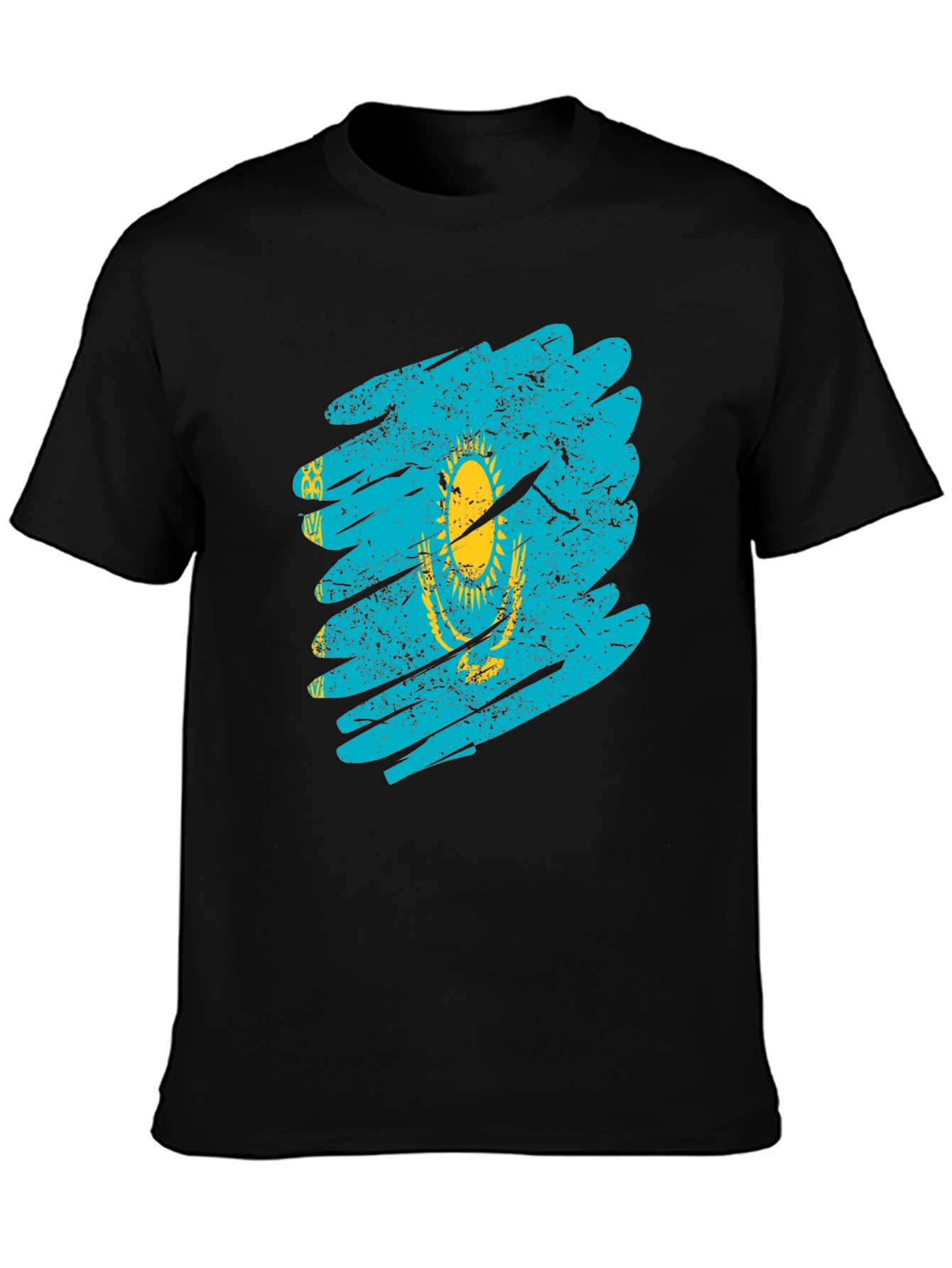 Kazakhstan Flag Distressed Black T-Shirt