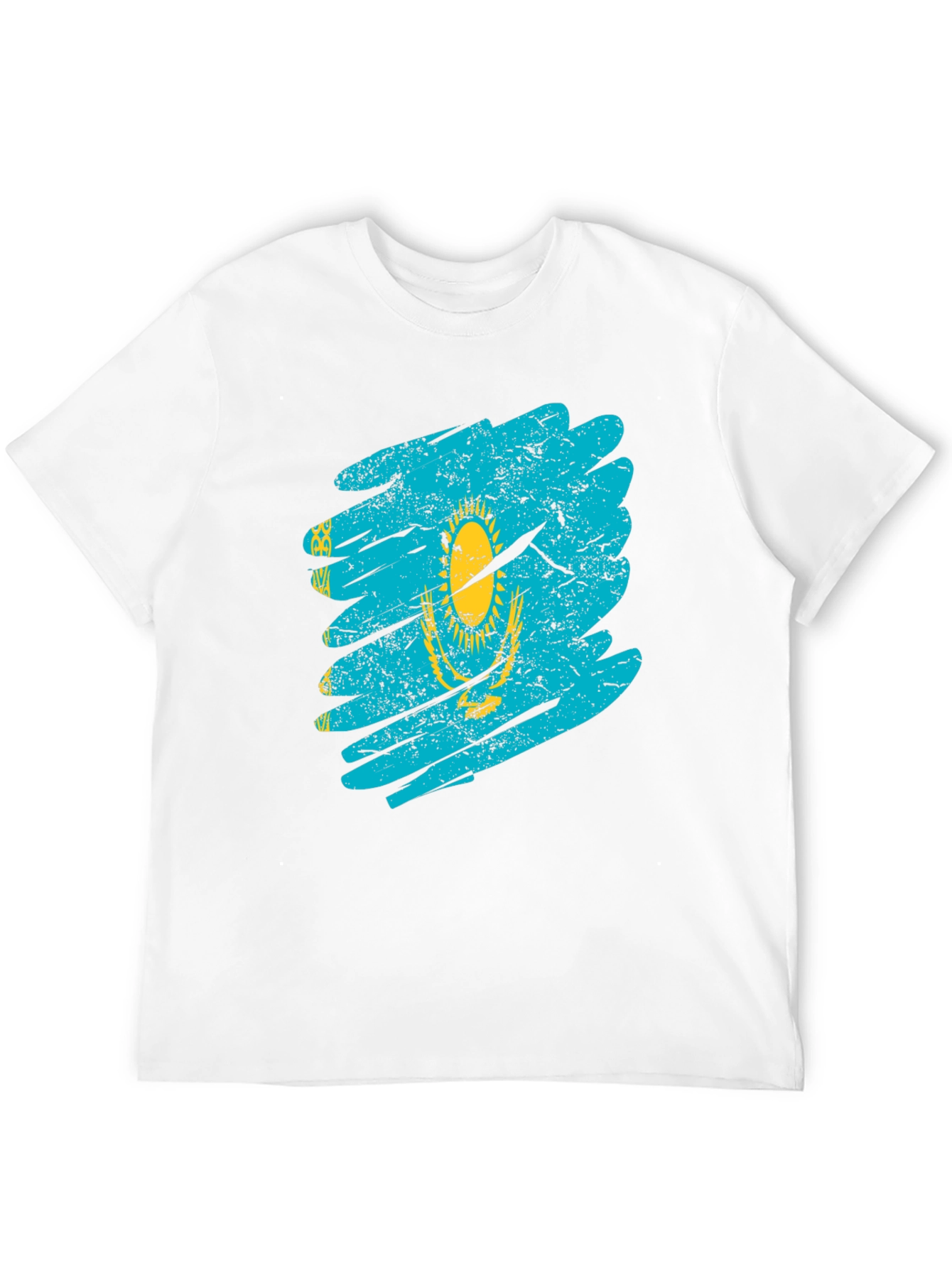 Kazakhstan Flag Distressed Black T-Shirt