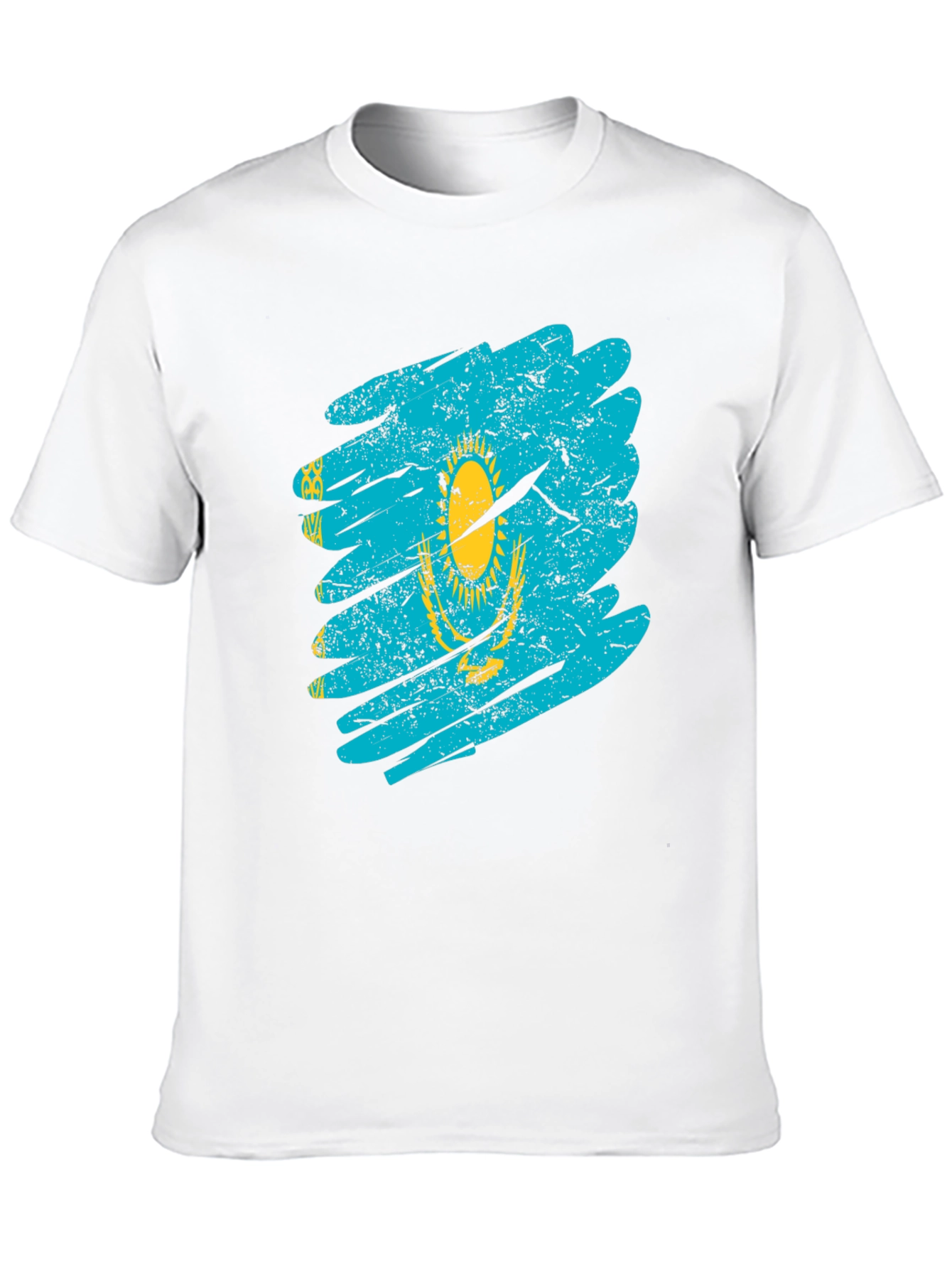 Kazakhstan Flag Distressed Black T-Shirt