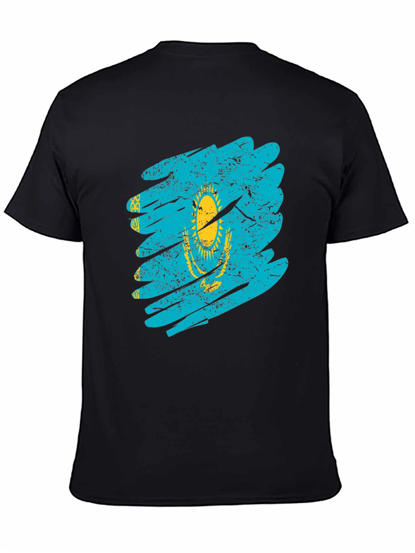 Kazakhstan Flag Distressed Black T-Shirt