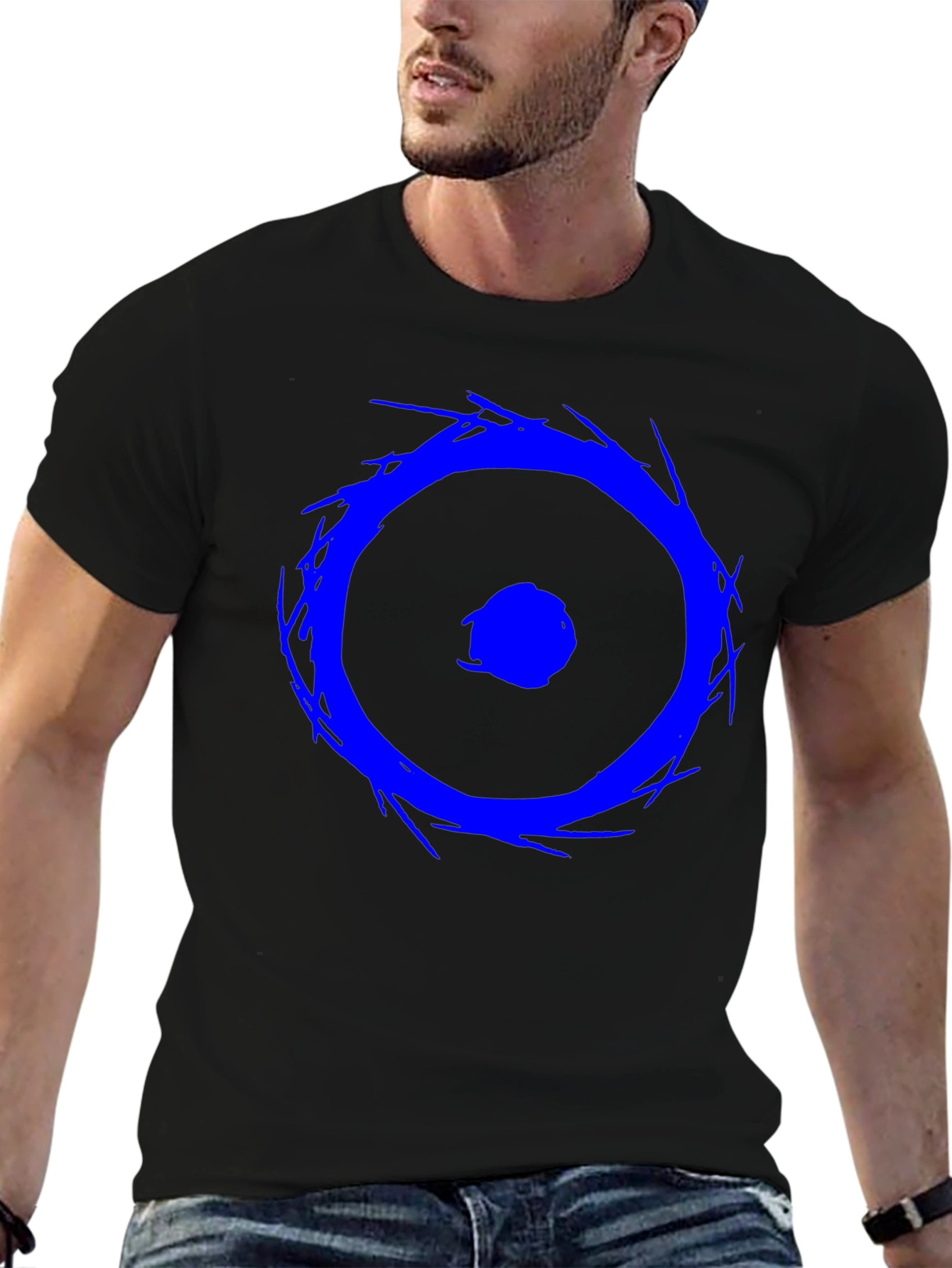 Blue Eye Graphic Tee - Black Cotton Casual Shirt