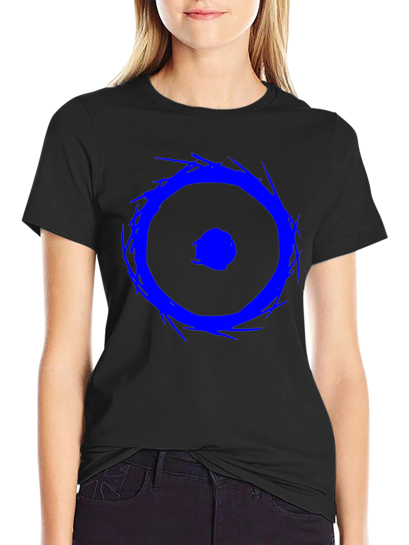 Blue Eye Graphic Tee - Black Cotton Casual Shirt