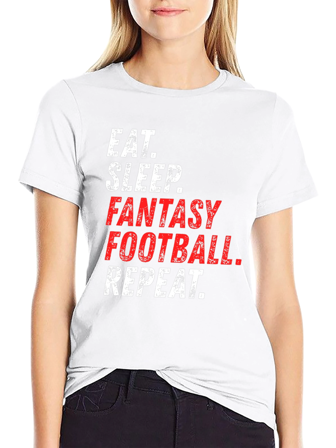 Eat Sleep Fantasy Football Repeat Black T-Shirt
