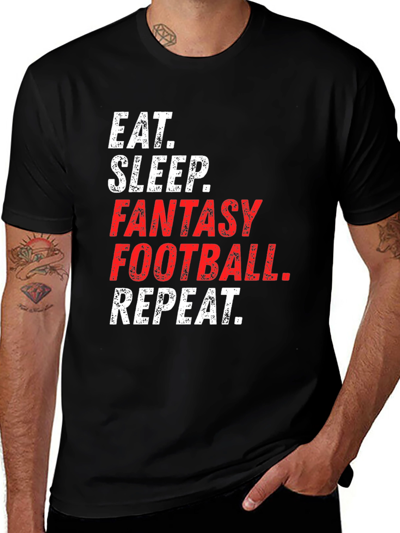 Eat Sleep Fantasy Football Repeat Black T-Shirt