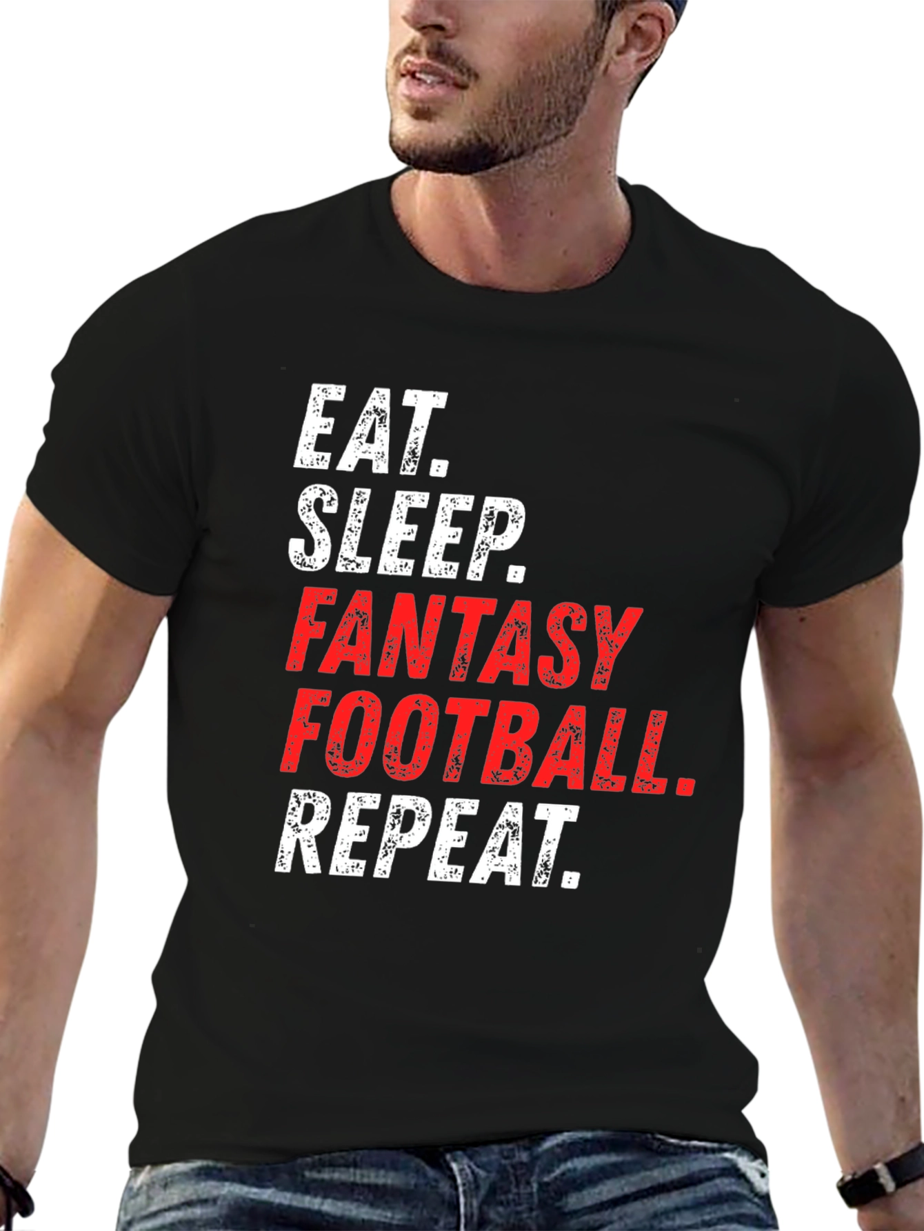 Eat Sleep Fantasy Football Repeat Black T-Shirt