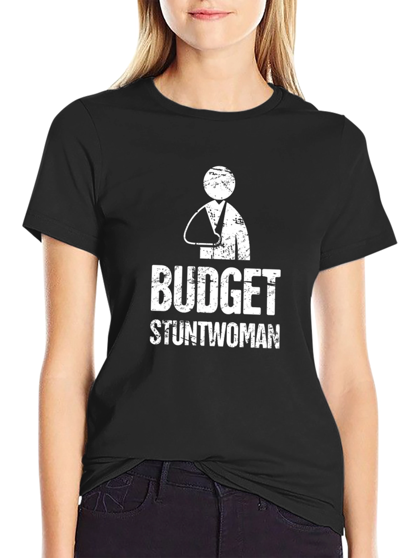 Budget Stuntwoman Graphic Tee - Black Cotton T-Shirt