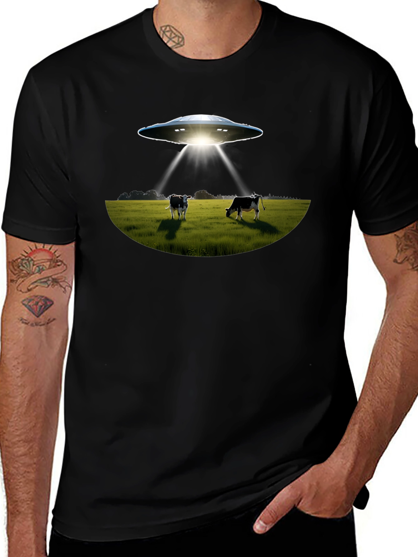 UFO Abduction Cows Graphic T-Shirt