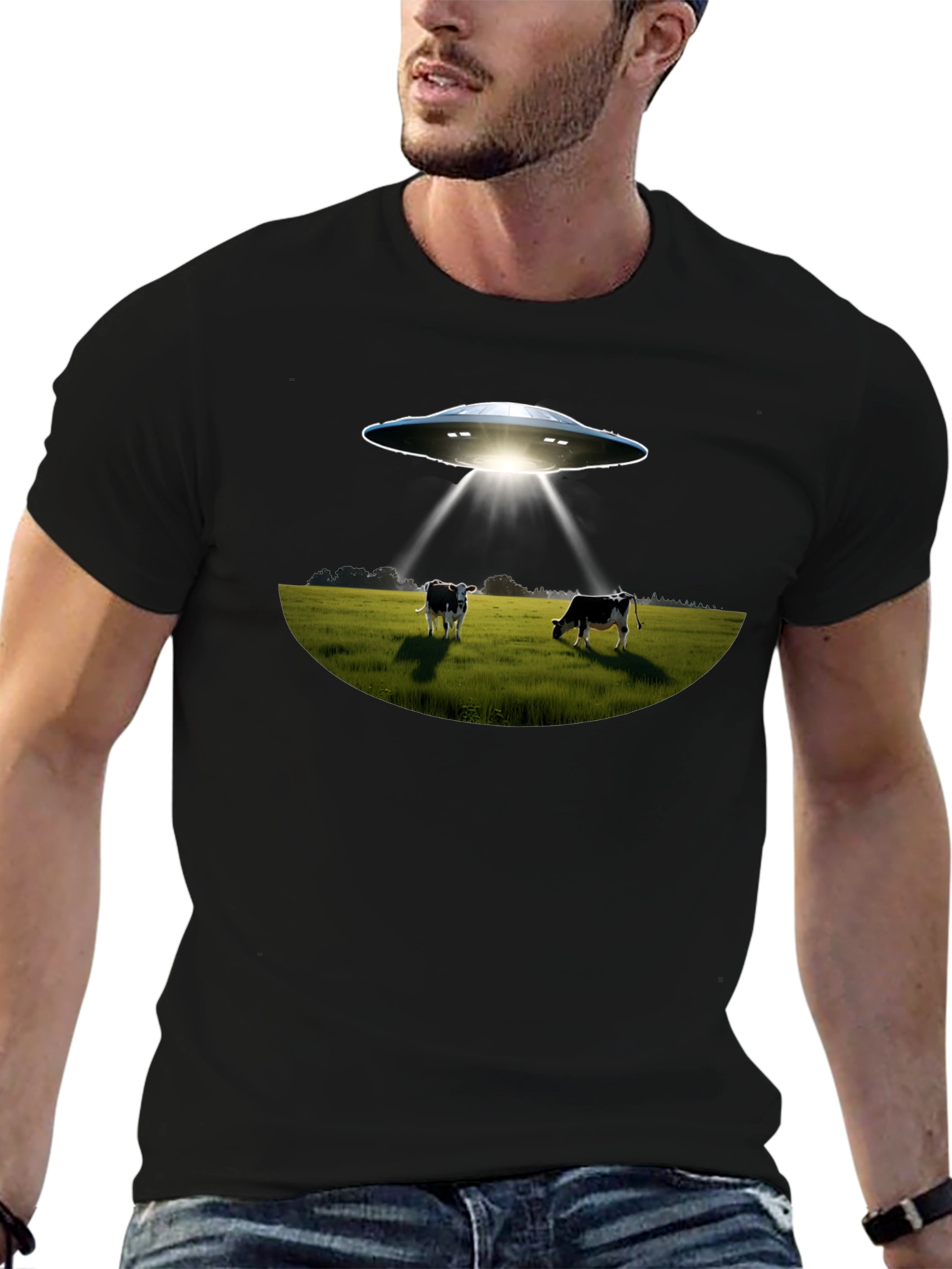UFO Abduction Cows Graphic T-Shirt