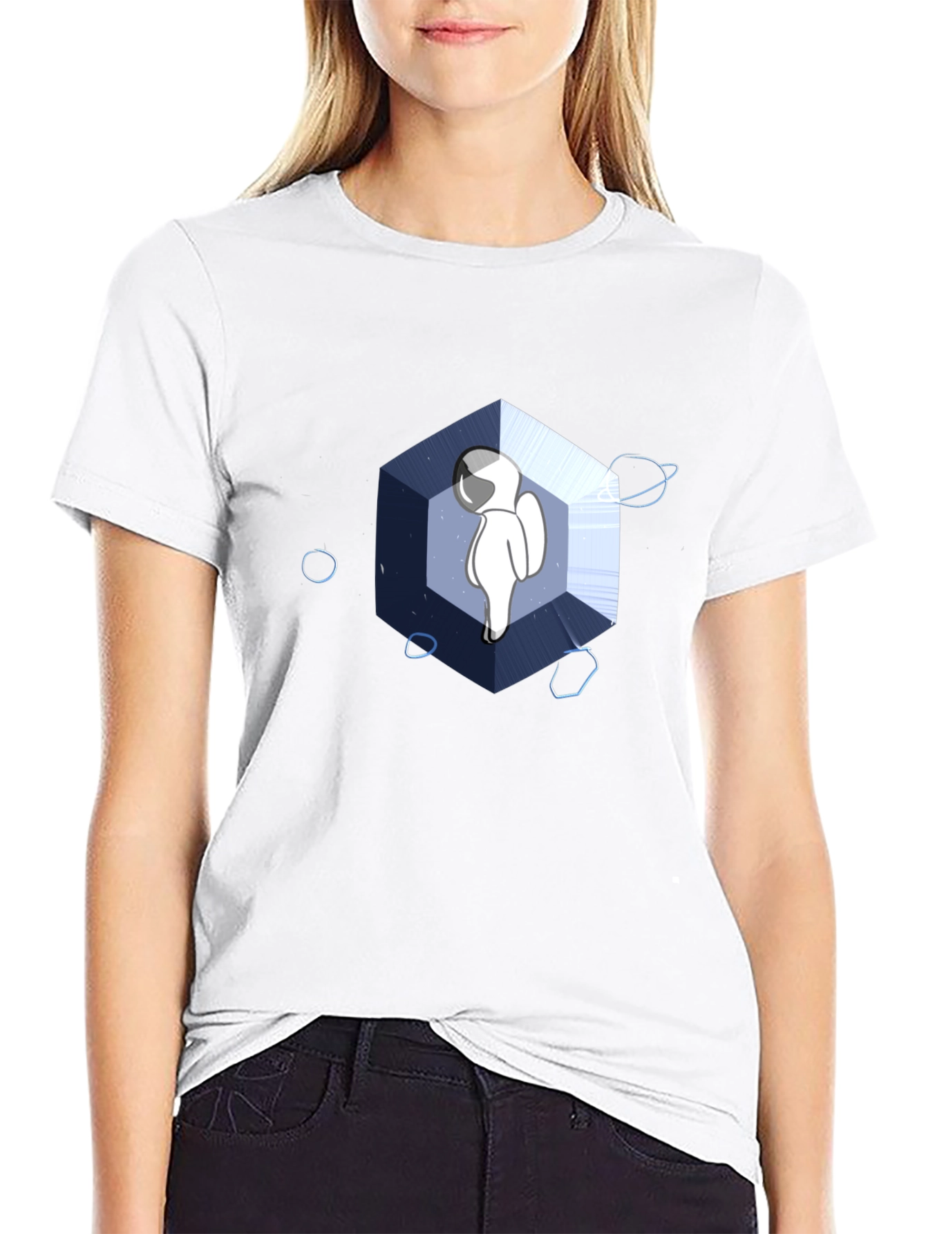 Astronaut Cube Graphic Tee - Cool Black T-Shirt