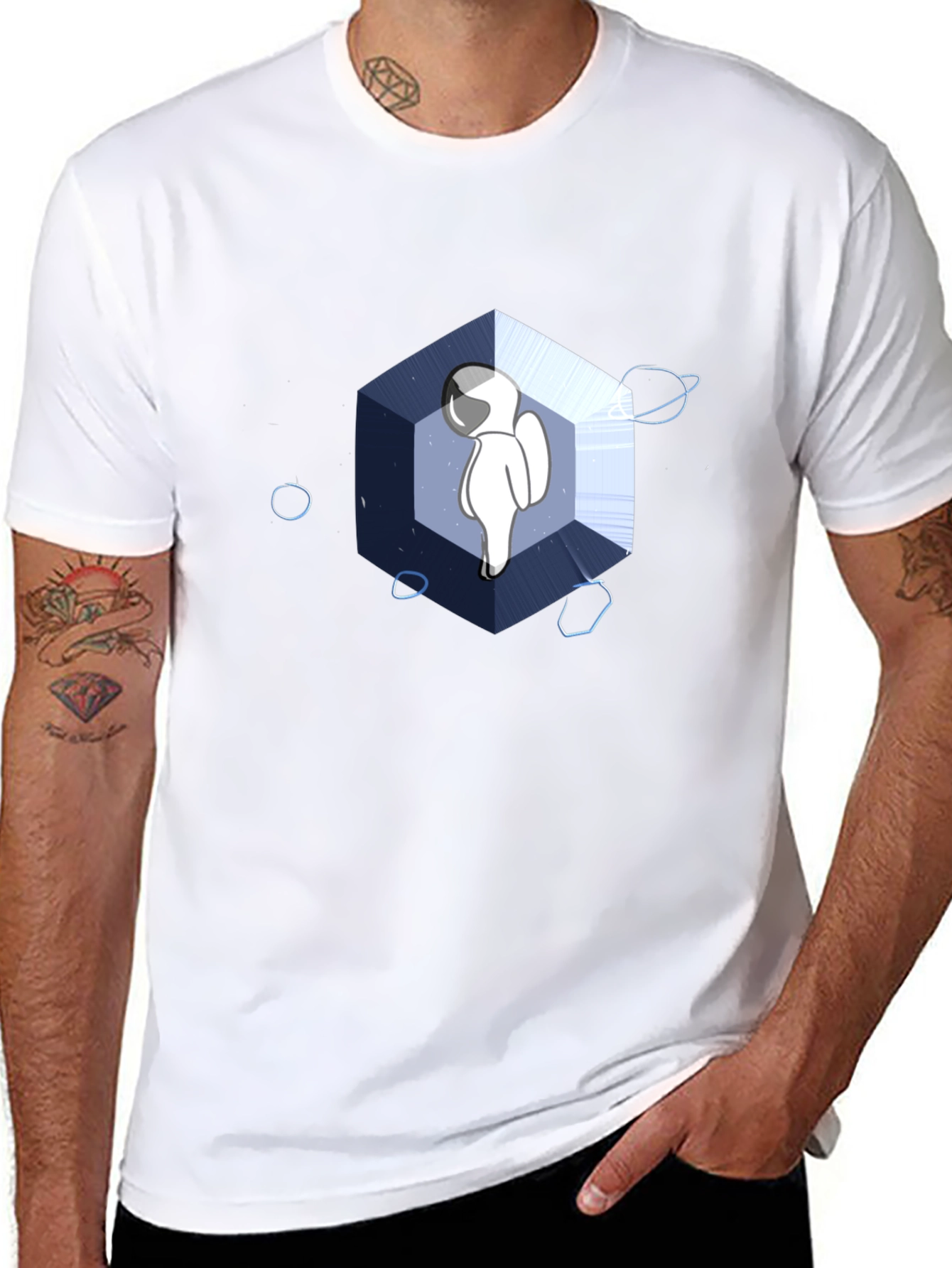 Astronaut Cube Graphic Tee - Cool Black T-Shirt