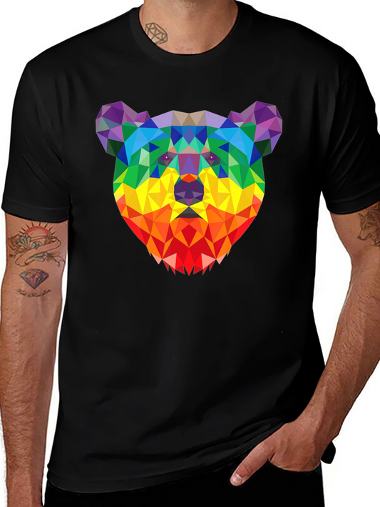 Geometric Bear Tee - Colorful Polygon Design