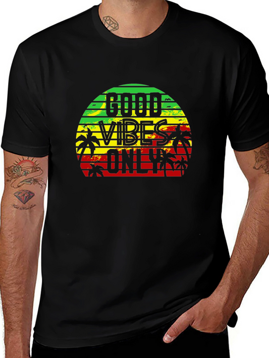 Good Vibes Only Graphic Tee - Rasta Colors