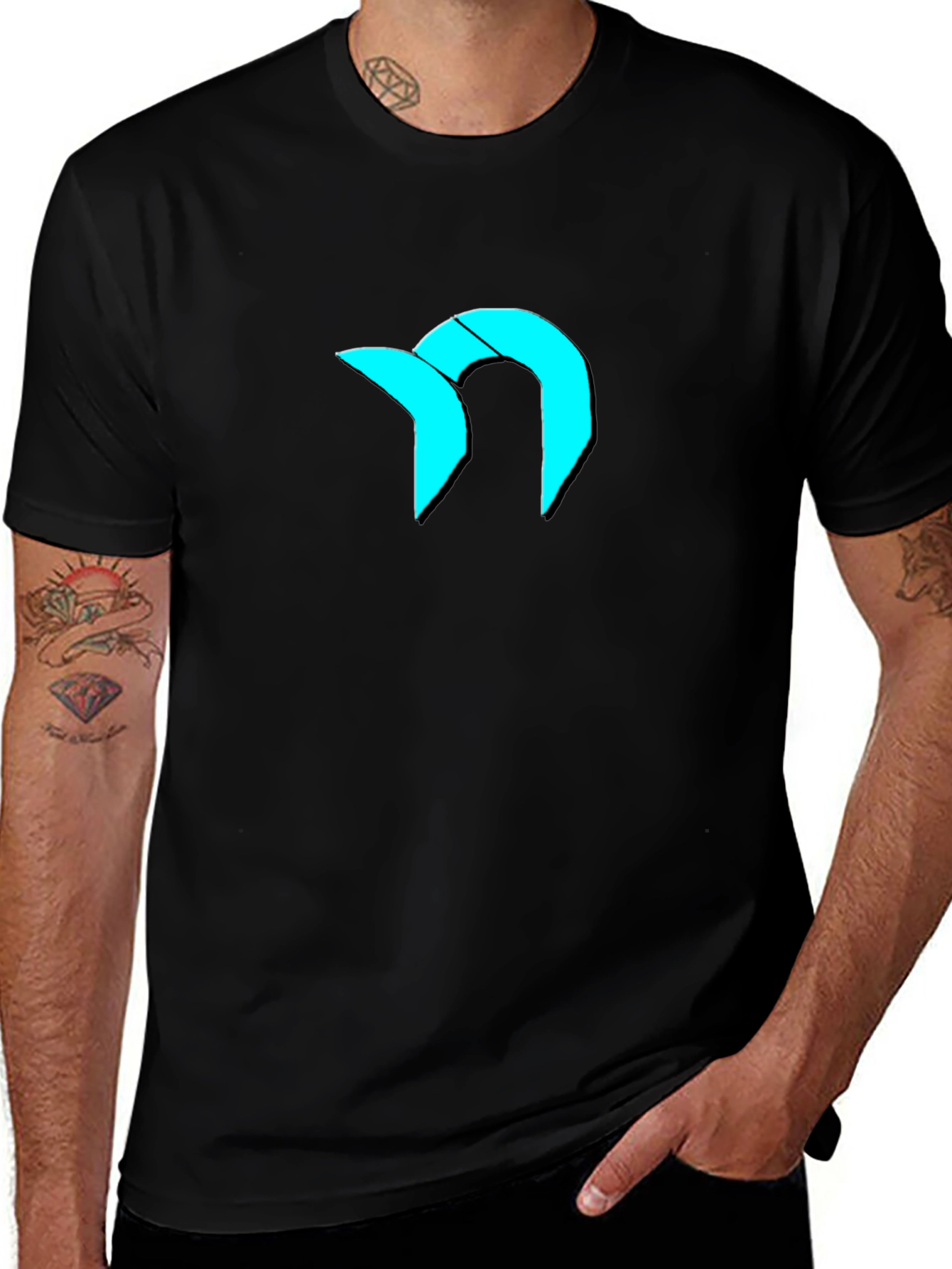 Modern Graphic Tee - Cool Cyan Logo on Black