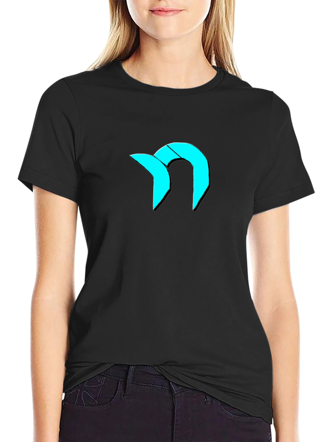 Modern Graphic Tee - Cool Cyan Logo on Black