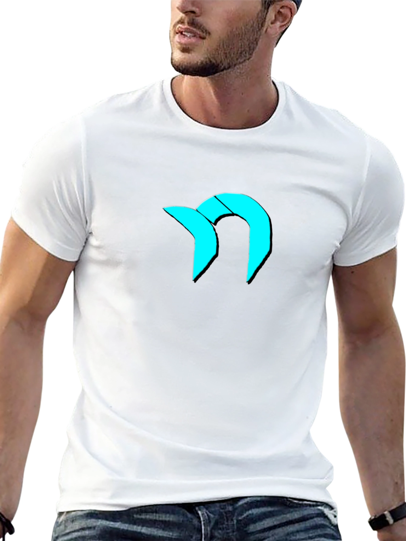 Modern Graphic Tee - Cool Cyan Logo on Black