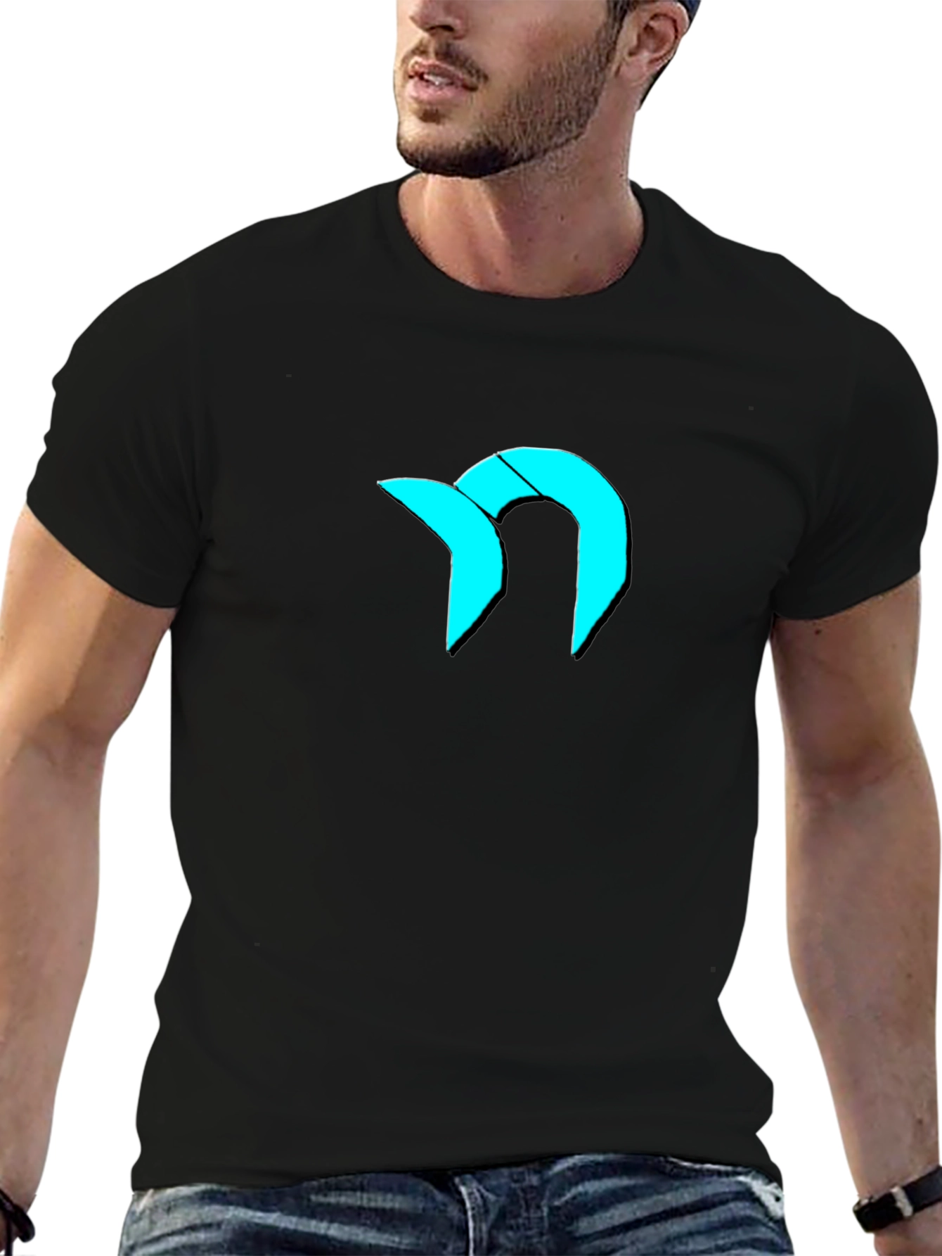 Modern Graphic Tee - Cool Cyan Logo on Black
