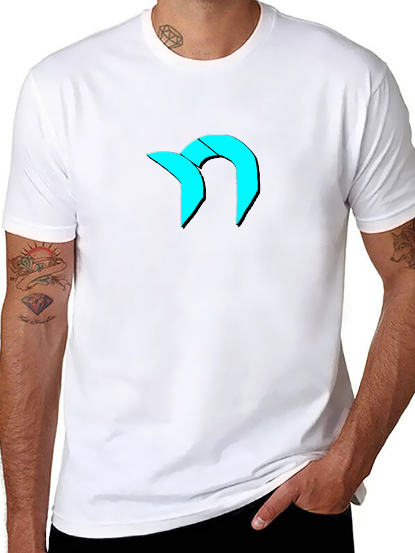 Modern Graphic Tee - Cool Cyan Logo on Black