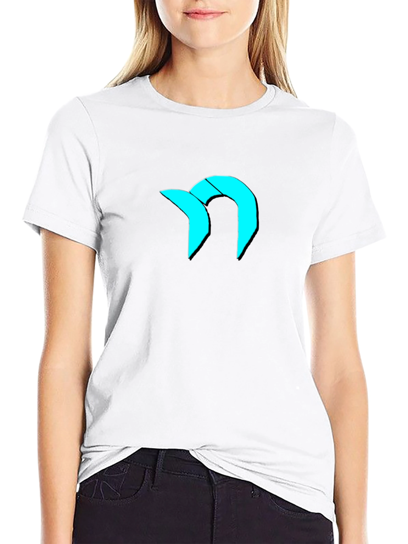 Modern Graphic Tee - Cool Cyan Logo on Black