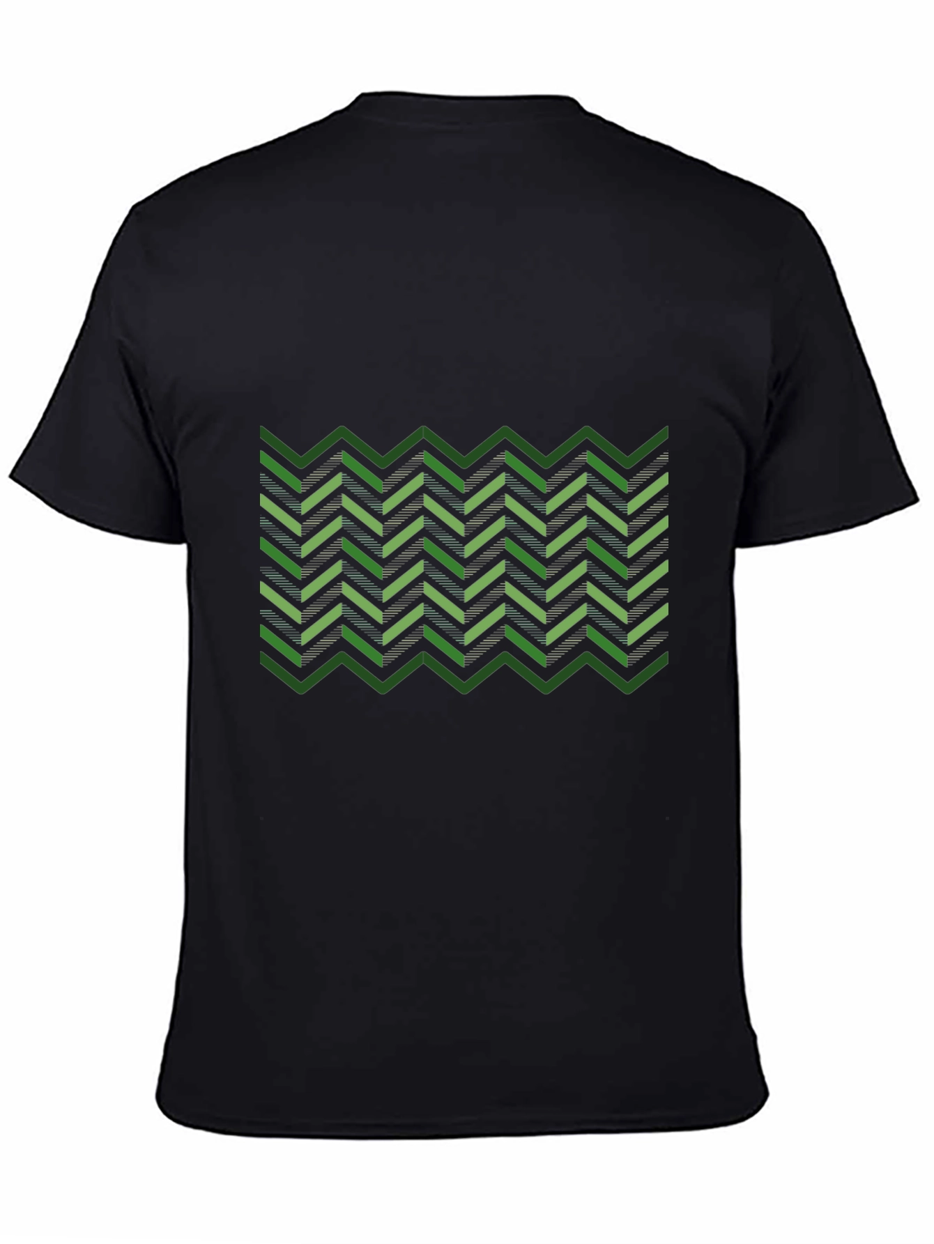 Green Chevron Pattern Black T-Shirt