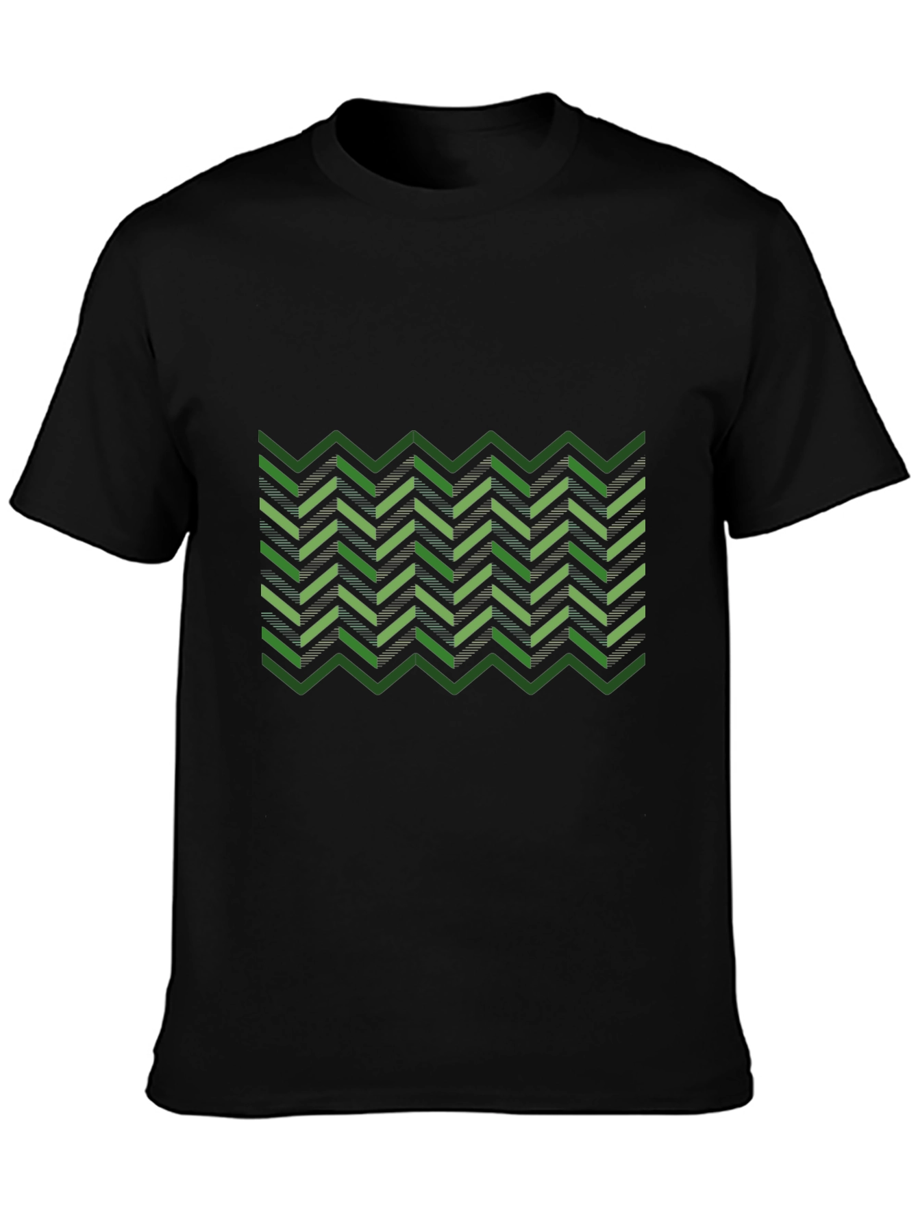 Green Chevron Pattern Black T-Shirt