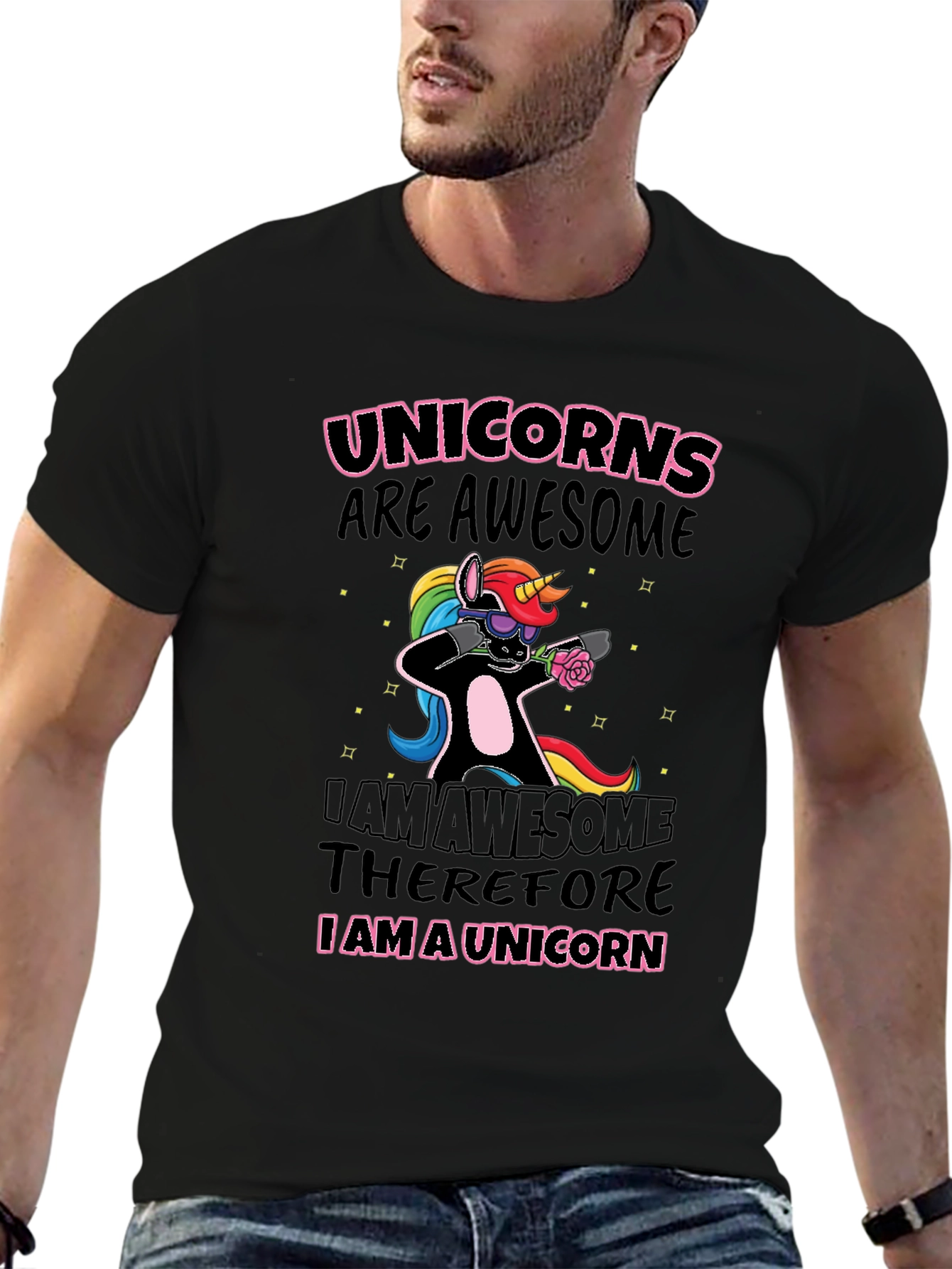 Unicorns Are Awesome Black Graphic T-Shirt