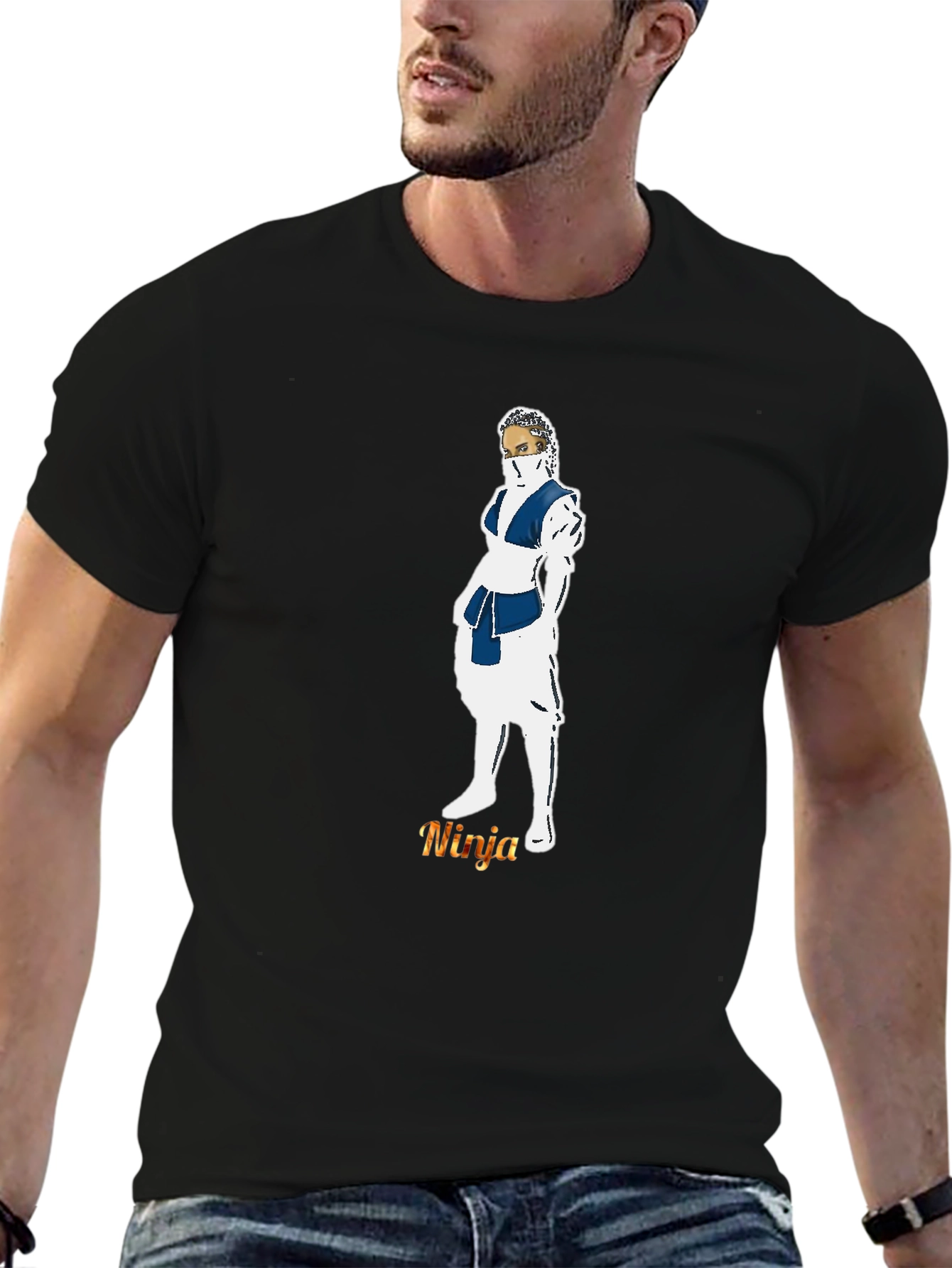 Ninja Graphic Print Black T-Shirt