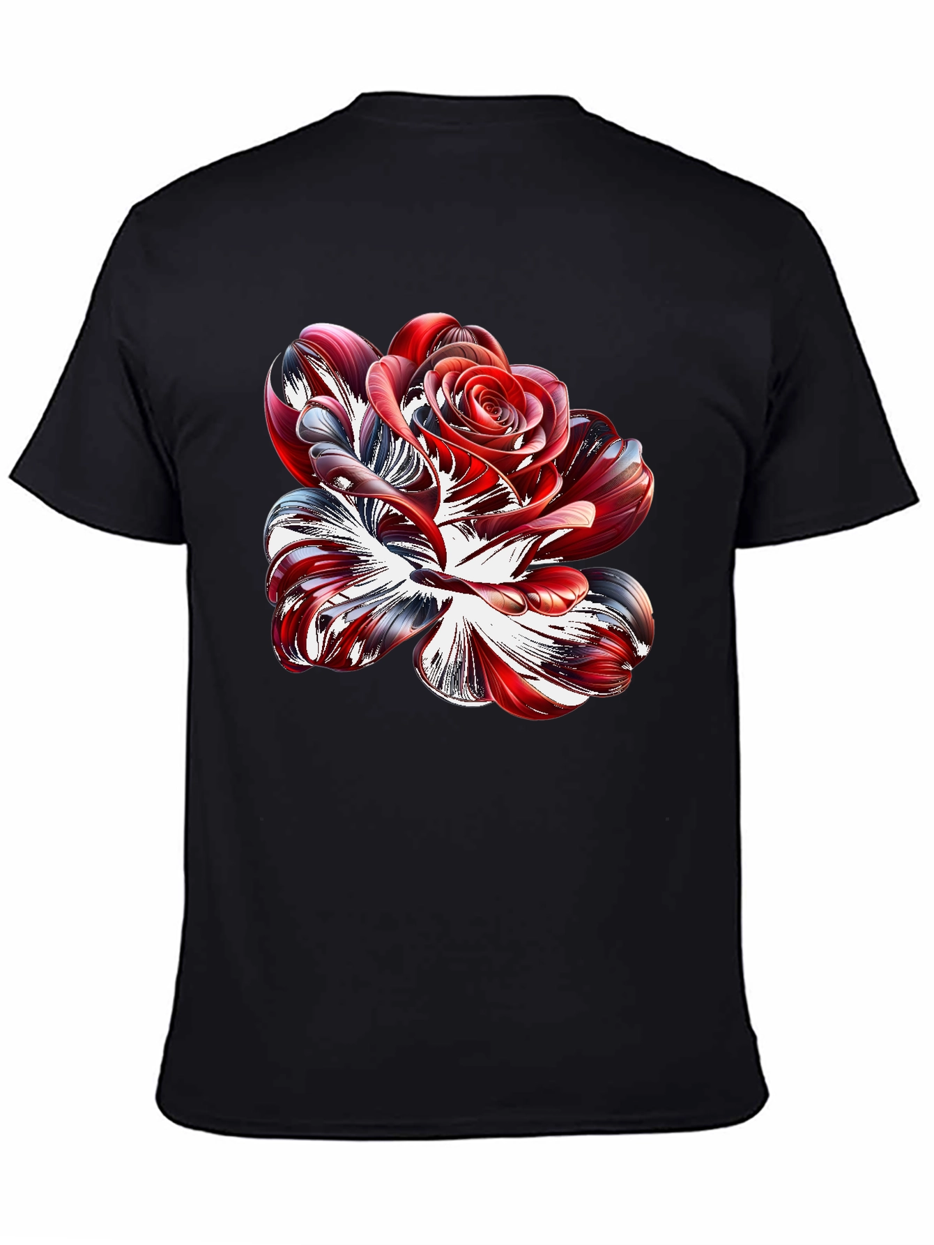 Abstract Rose Graphic Black Tee Shirt