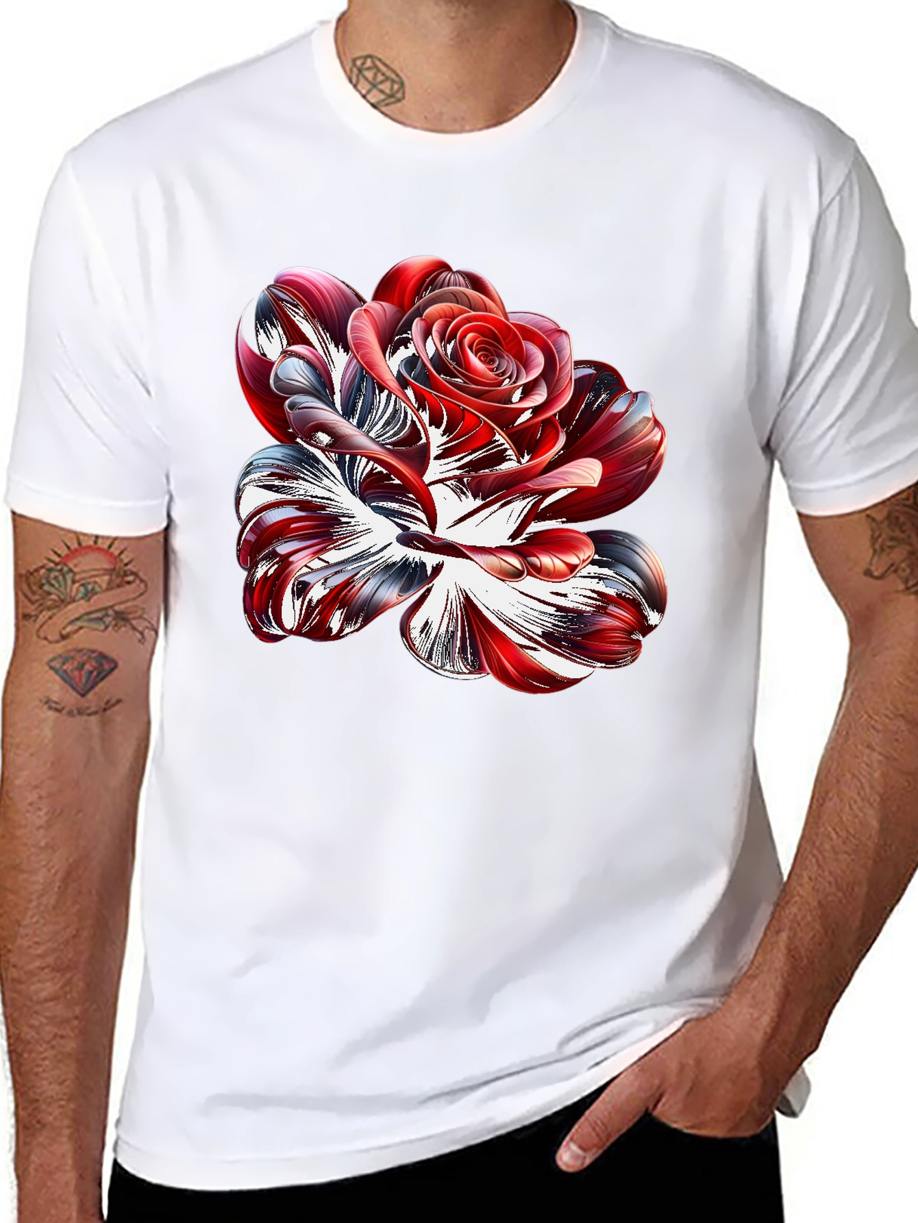 Abstract Rose Graphic Black Tee Shirt