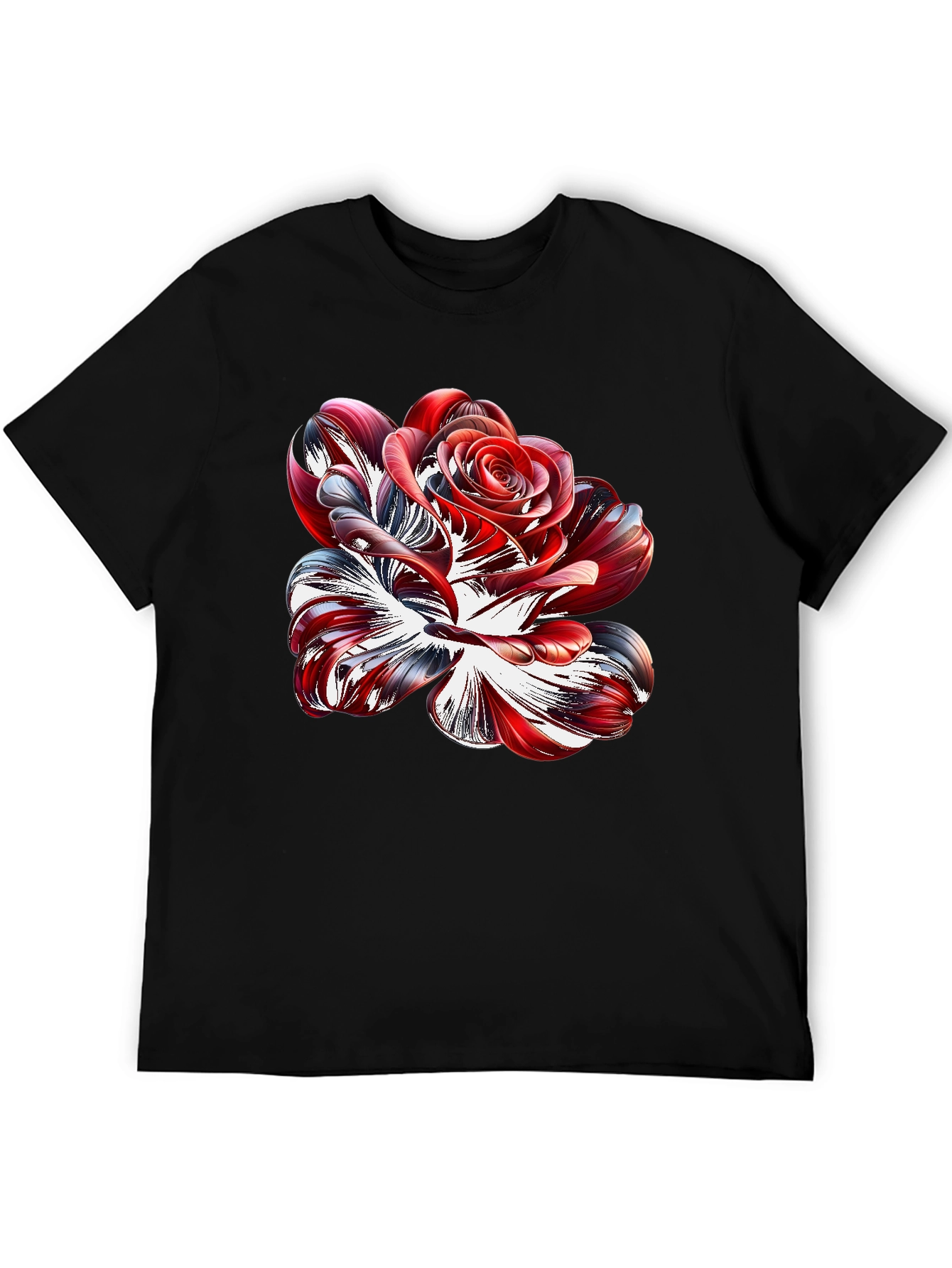 Abstract Rose Graphic Black Tee Shirt