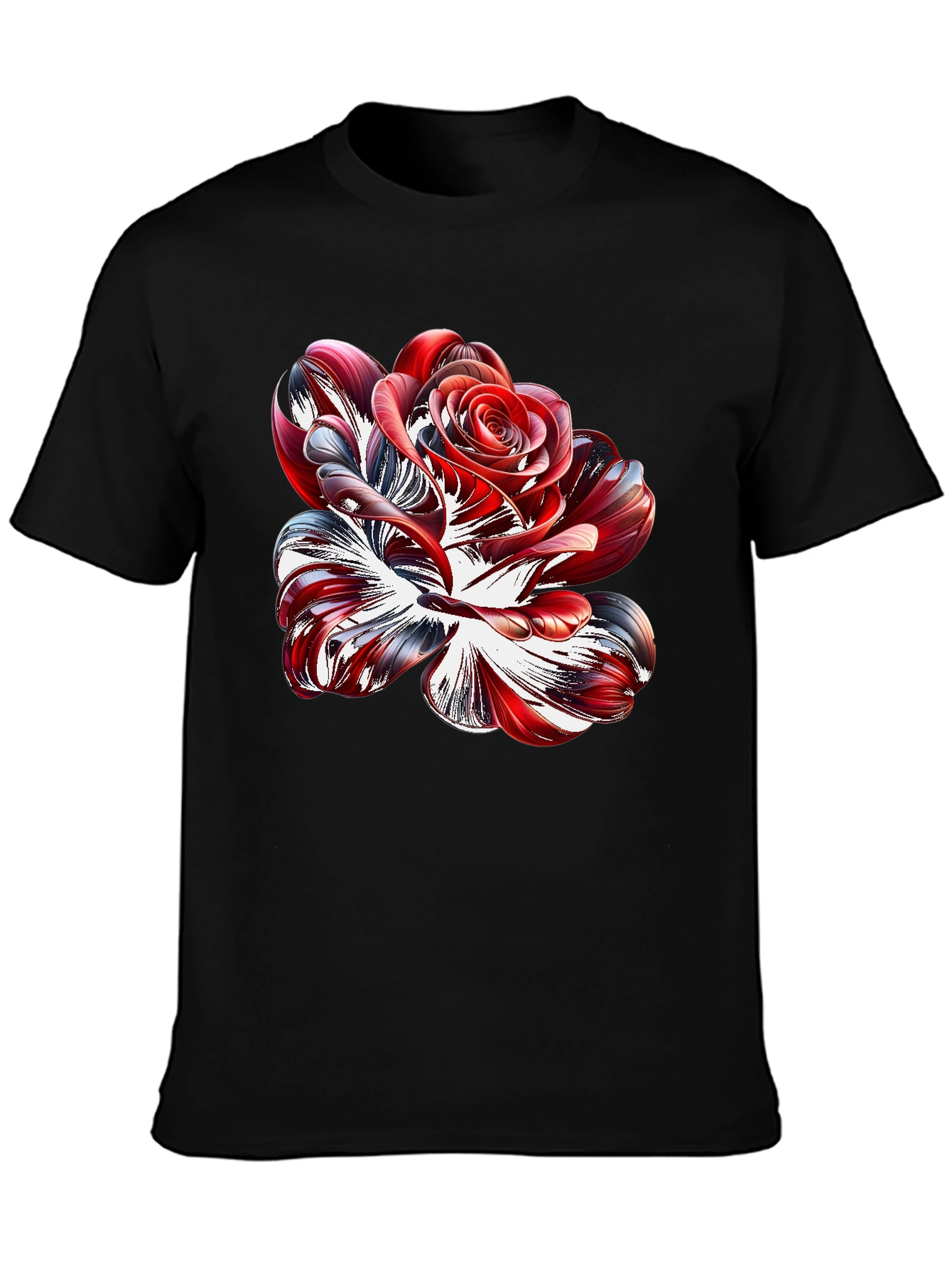 Abstract Rose Graphic Black Tee Shirt