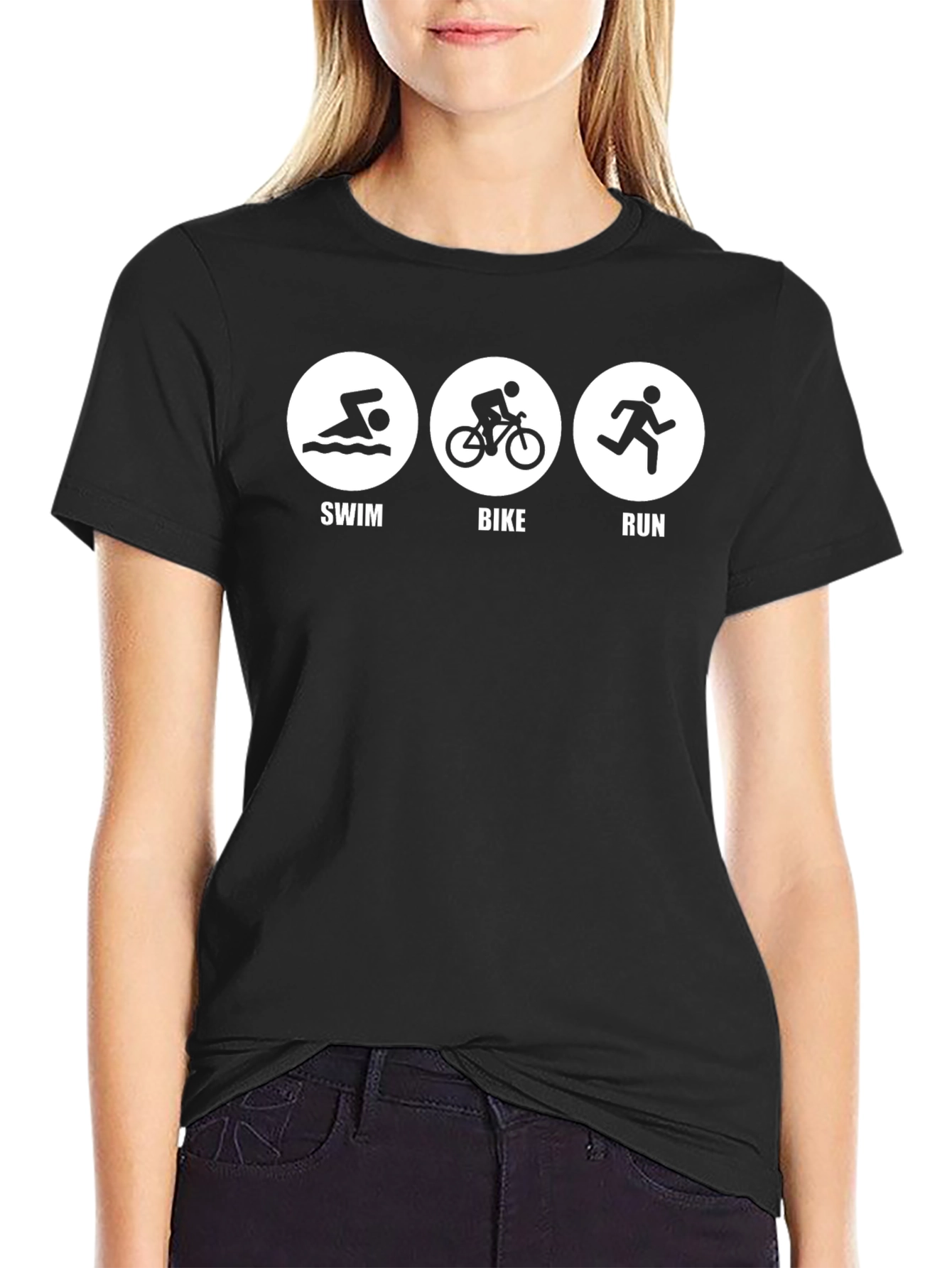Triathlon Black T-Shirt - Swim Bike Run!