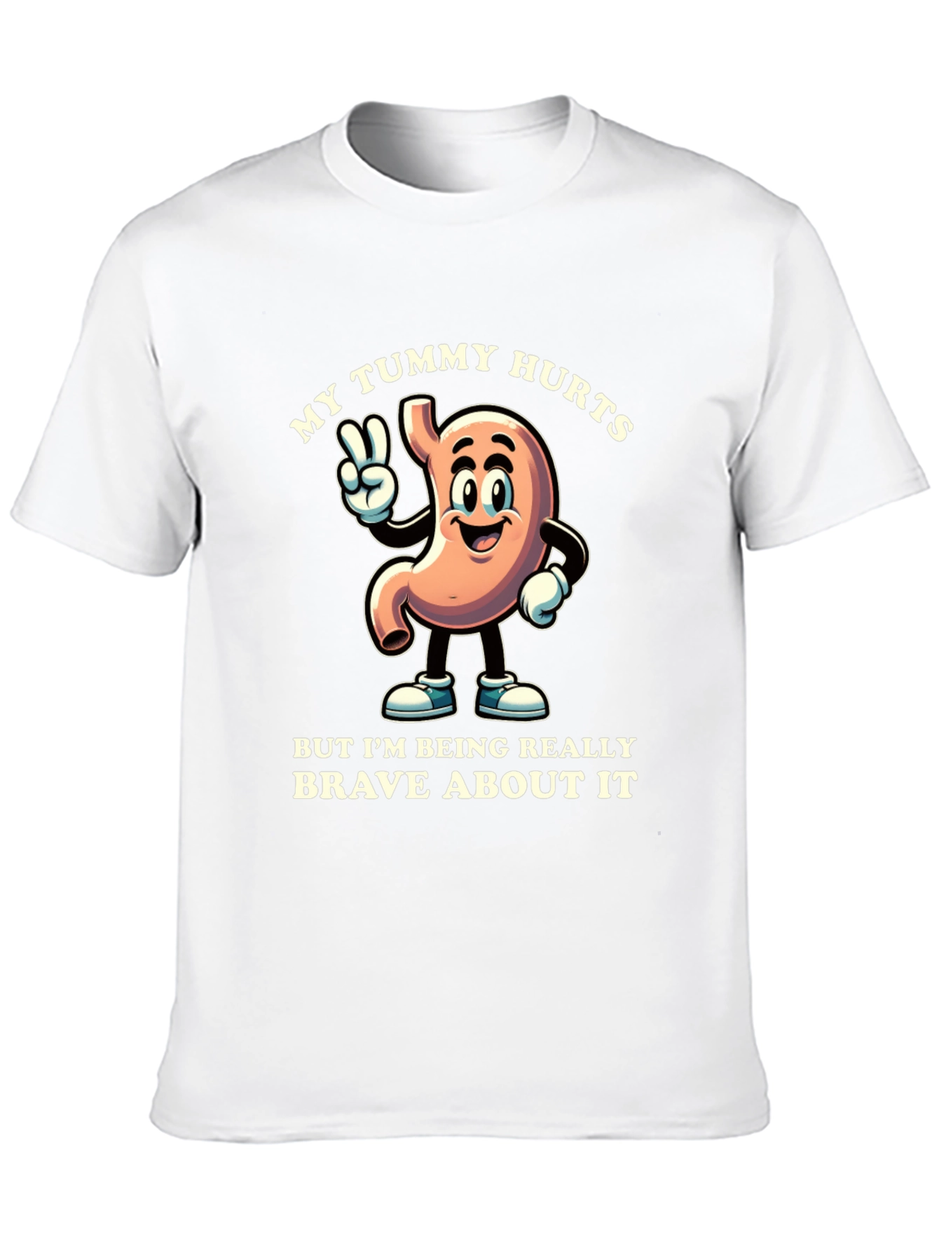 My Tummy Hurts Brave Cartoon Stomach Black T-Shirt