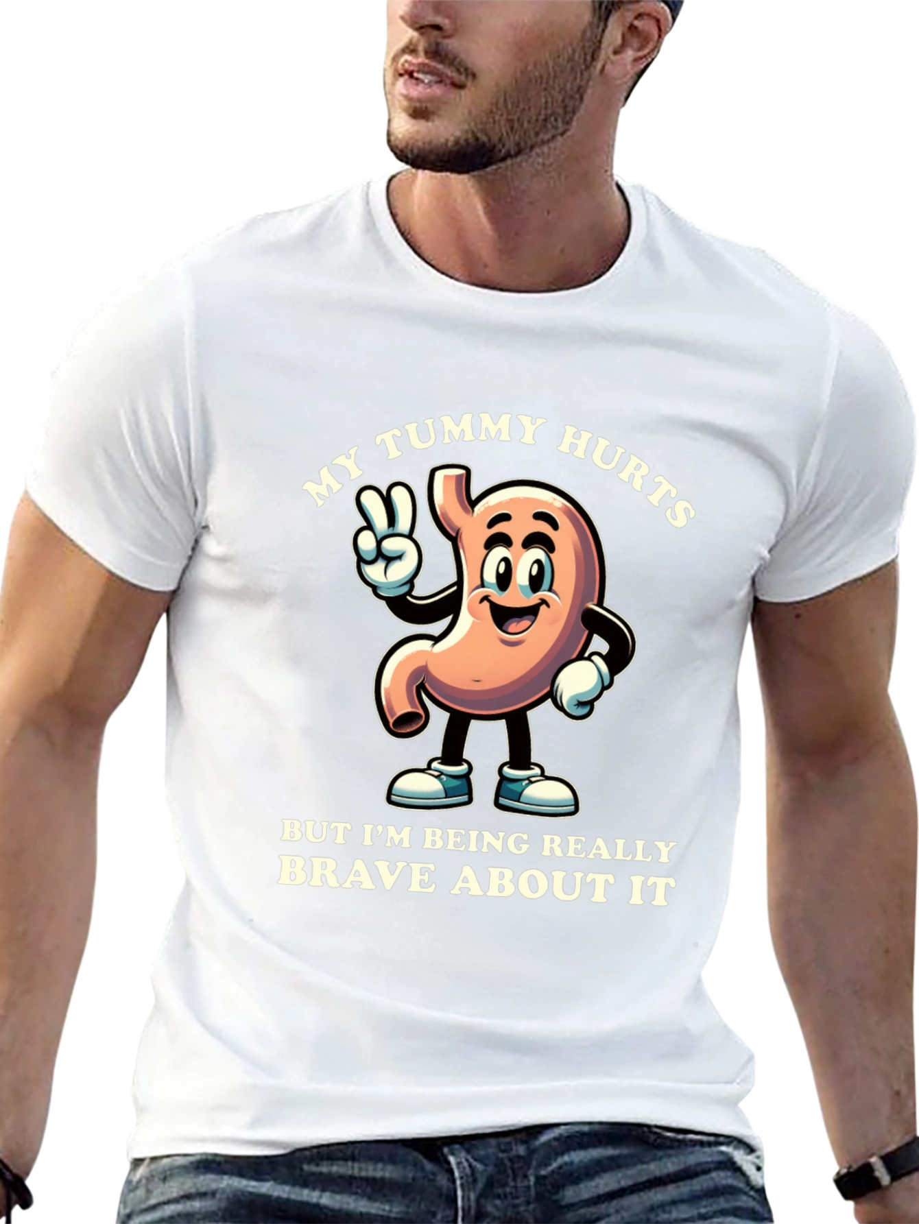 My Tummy Hurts Brave Cartoon Stomach Black T-Shirt