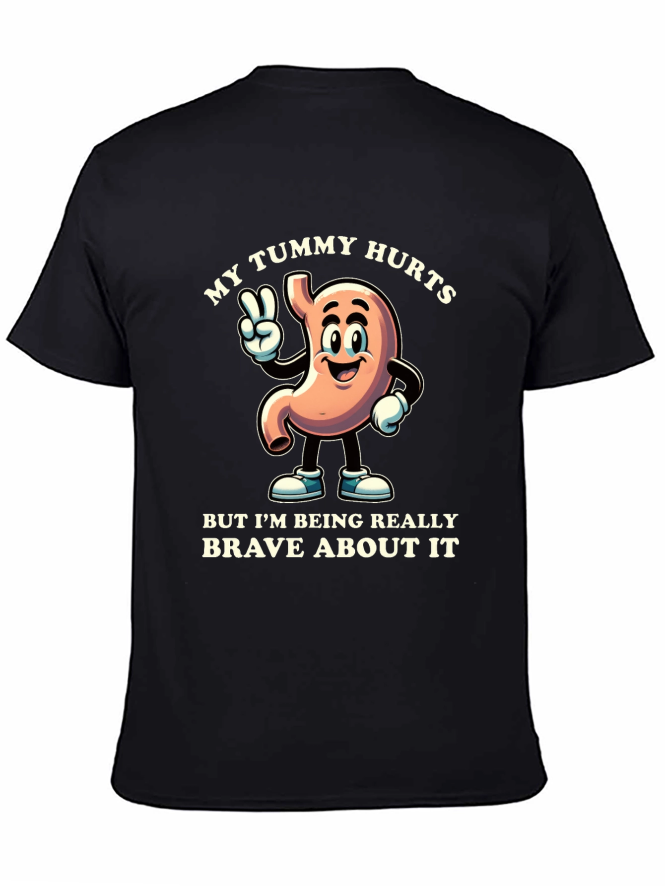 My Tummy Hurts Brave Cartoon Stomach Black T-Shirt
