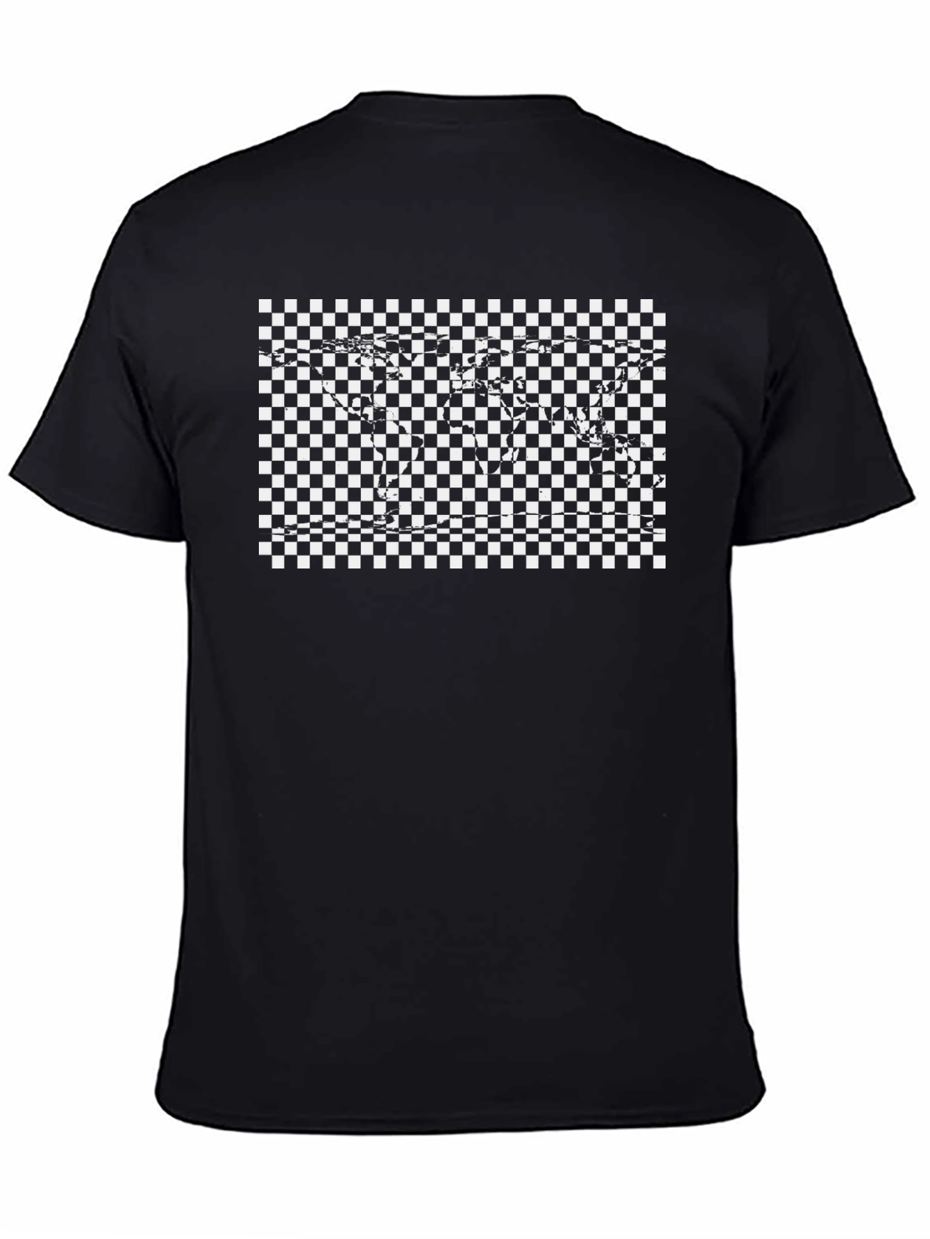Checkered World Map Black Graphic T-Shirt