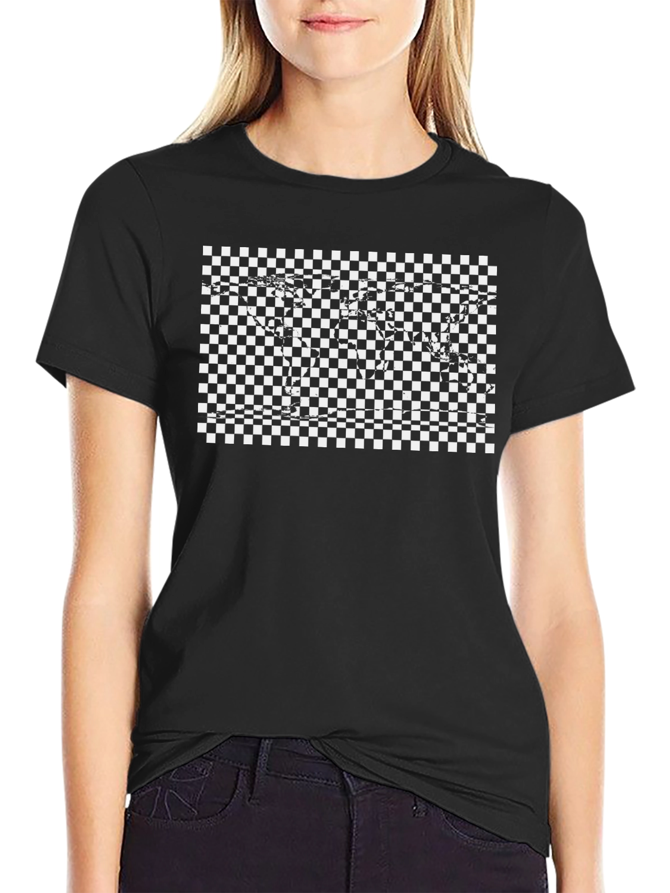 Checkered World Map Black Graphic T-Shirt