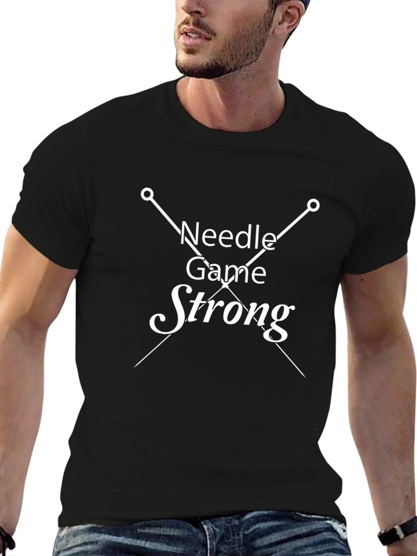 Needle Game Strong Black Cotton Tee